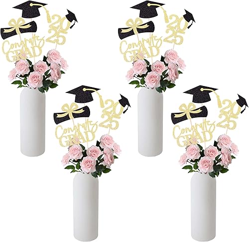 Miniatura 3 de Gexolenu 16 centros de mesa de graduación de doble cara dorado con purpurina para mesas decoración de mesa de graduación 2023 centro de mesa