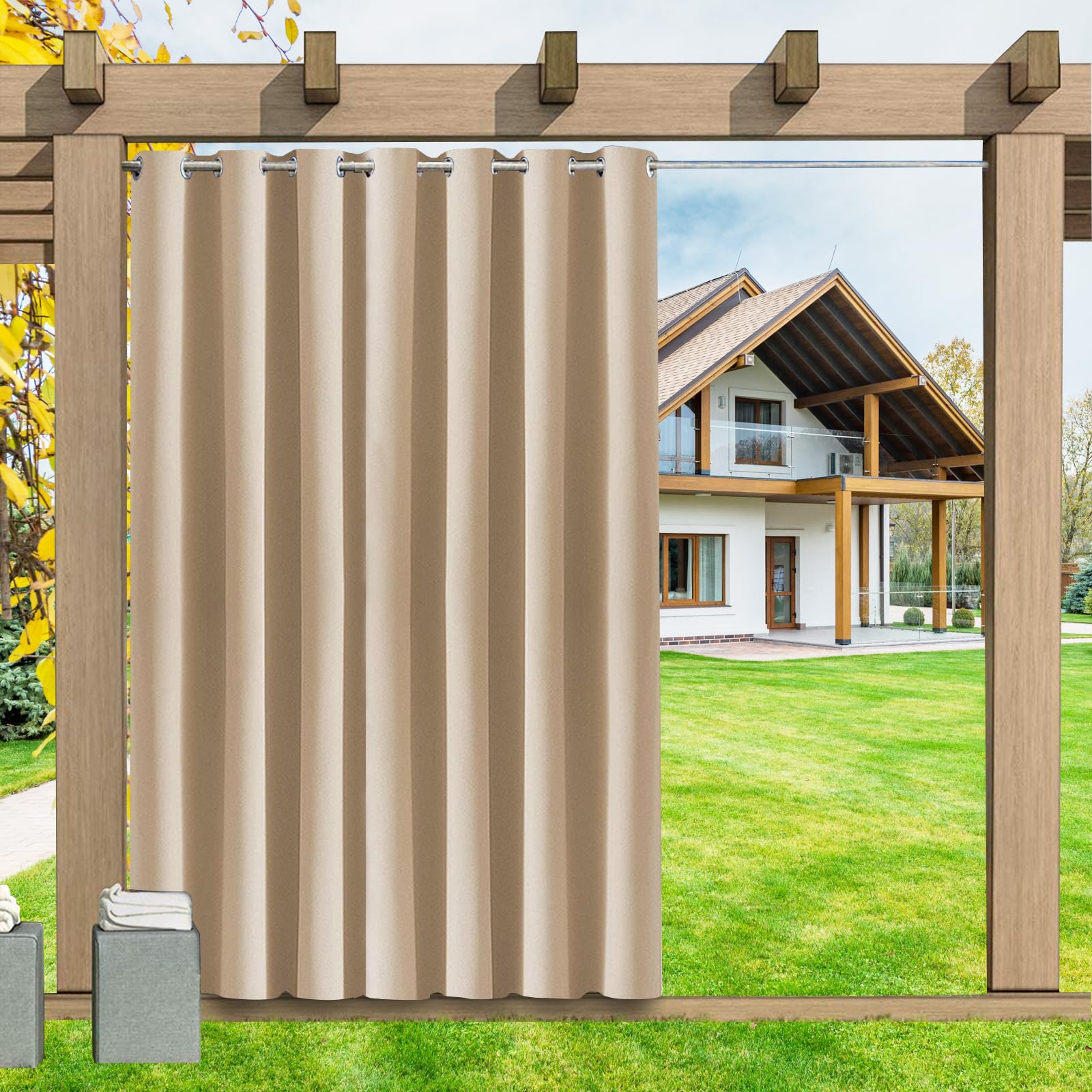 LSDINDF Outdoor Curtains Waterproof 1 Panel, Blackout Thermal Insulated Privacy Curtains with Grommet Top for Pergola, Porch, Gazebo, Patio & Pool - W 116" x L 93" โ image 1