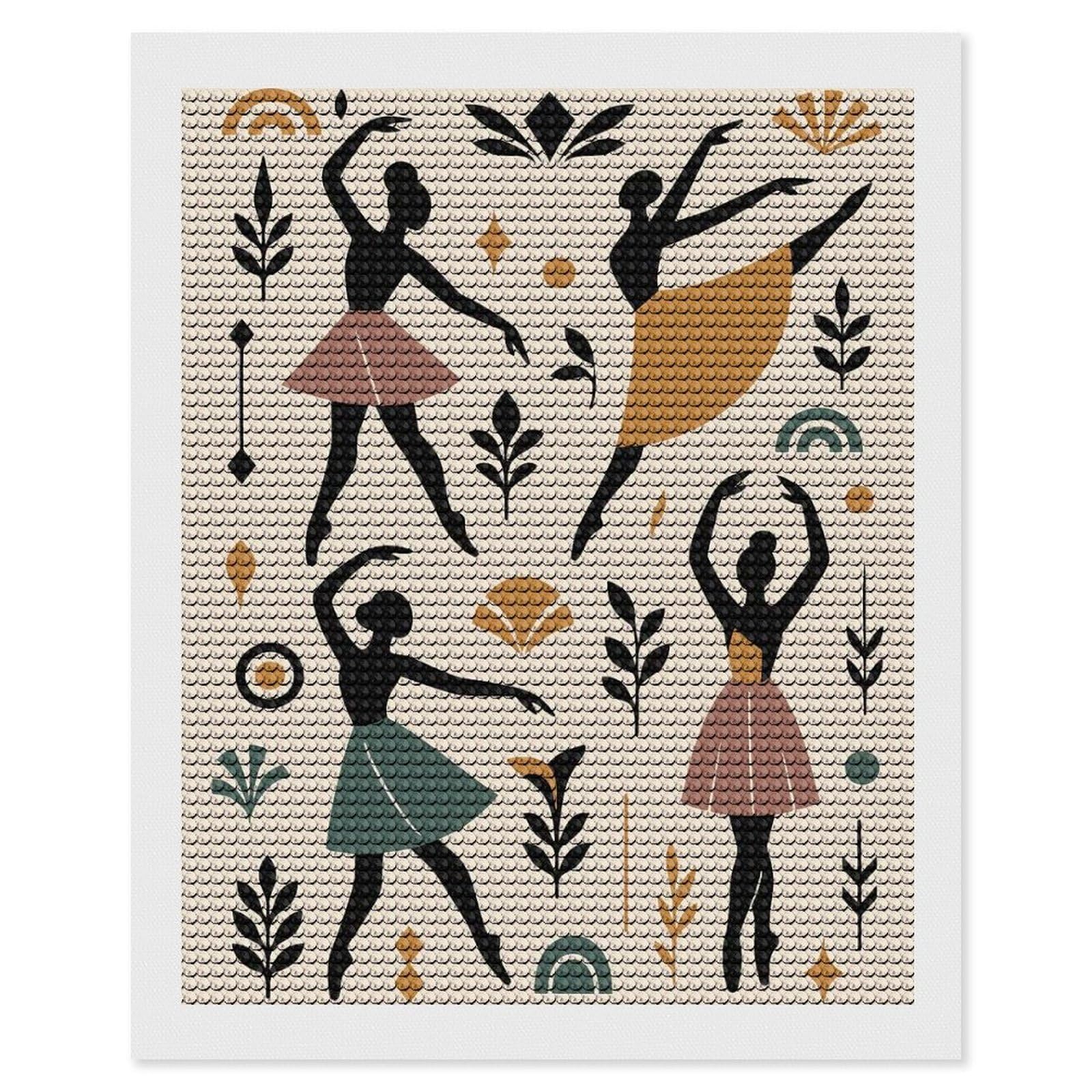 Junmoney Ballet Dancers and Botanical Elements Diamond Painting Set 16"x20", Holiday Gift Idea, for Creative Relaxation, Fun Craft Experience, Vintage Style Decor