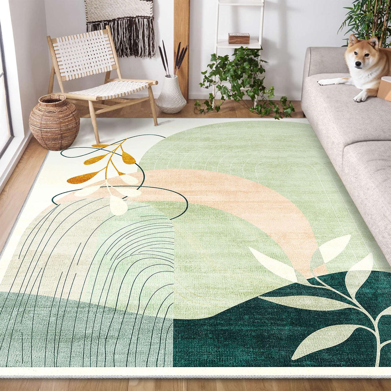 5x7 Machine Washable Area Rug - Mid-Century Modern