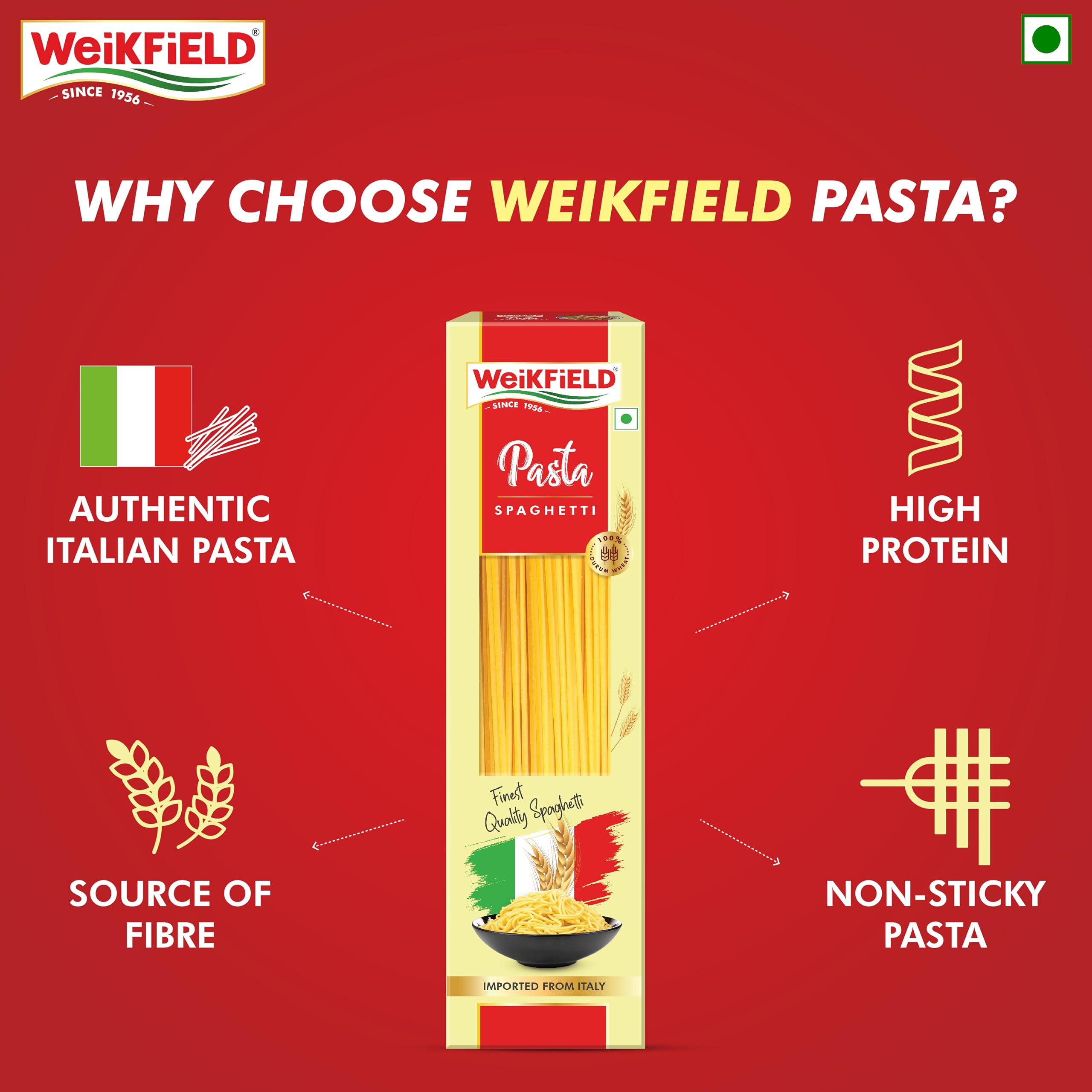 Weikfield Spaghetti Pasta 400g Pouch | Healthy Pasta Made With 100% Durum Wheat Semolina | No Maida | Rich in Protein & Fibre | Non-Sticky | 100% Vegetarian 1