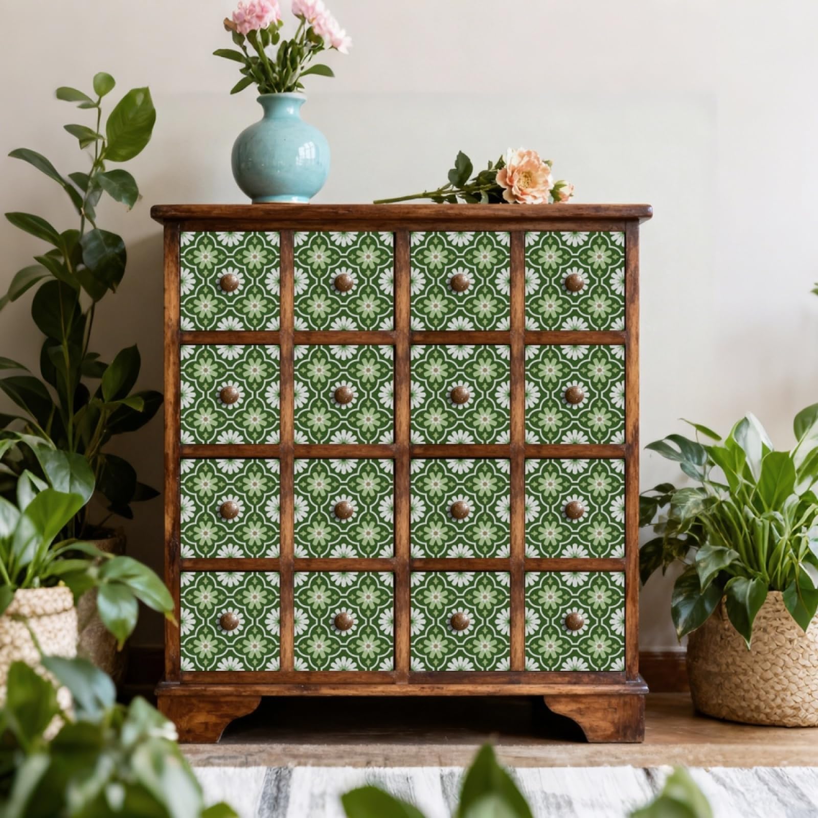 Tile Stickers Geometry Flower Stick on Kitchen Tiles Self Adhesive Wall Tiles PVC Peel and Stick Tile Covers Transfers Oil-Proof Kitchen Splashbacks for Walls Removable 10x10cm/48 Pcs