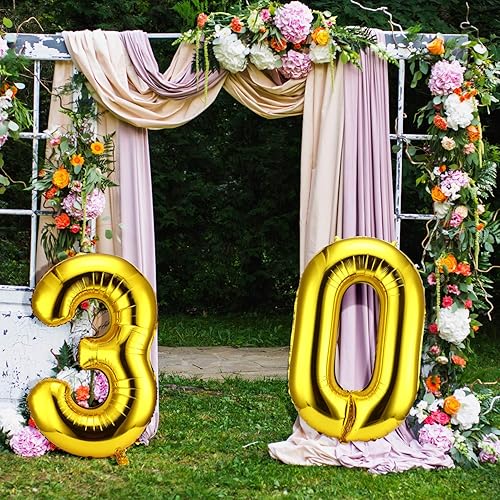 Miniatura 7 de Gejoy Globos gigantes del número 30 de 40 pulgadas, globos gigantes de papel de aluminio del número 30 para decoraciones de fiesta de cumpleaños de