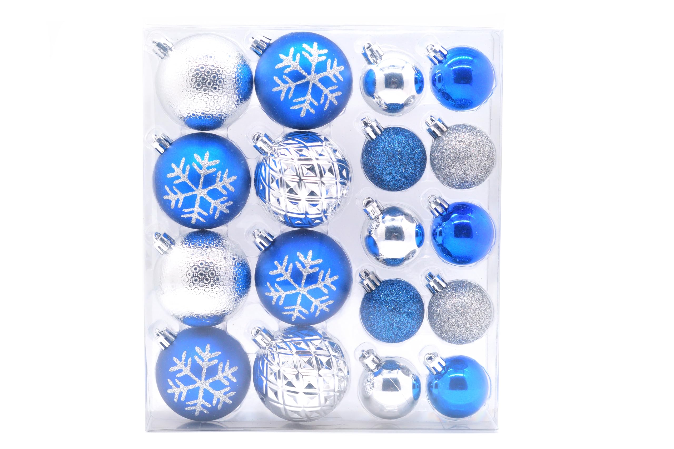 Festive Productions Pack of 18 Shatterproof Christmas Baubles Assorted Colours and Sizes Xmas Tree Festive Decorations Blue/Silver