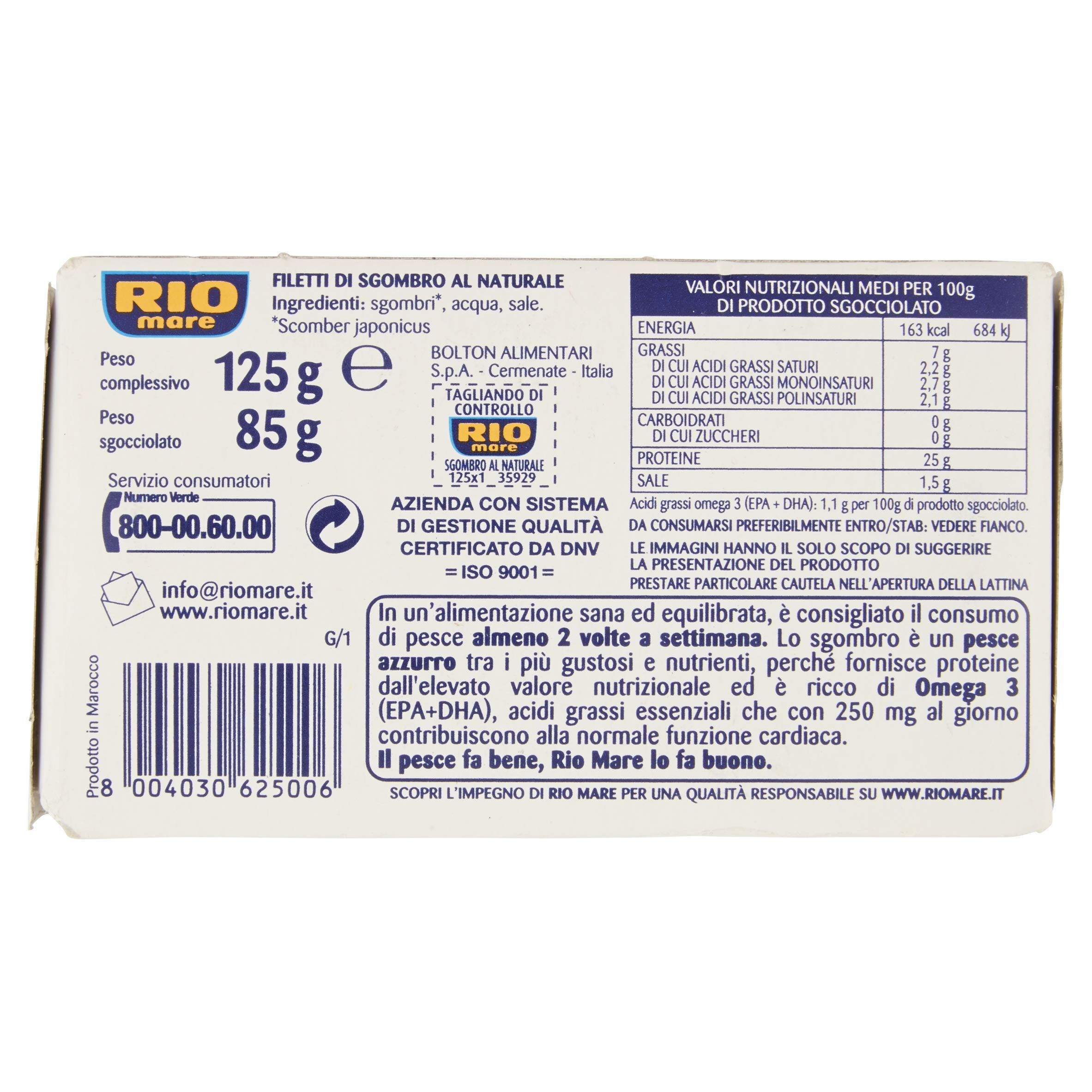 Rio Mare Filetti di Sgombro, al Naturale, Ricchi di Omega 3, 10 Lattine da 125 g