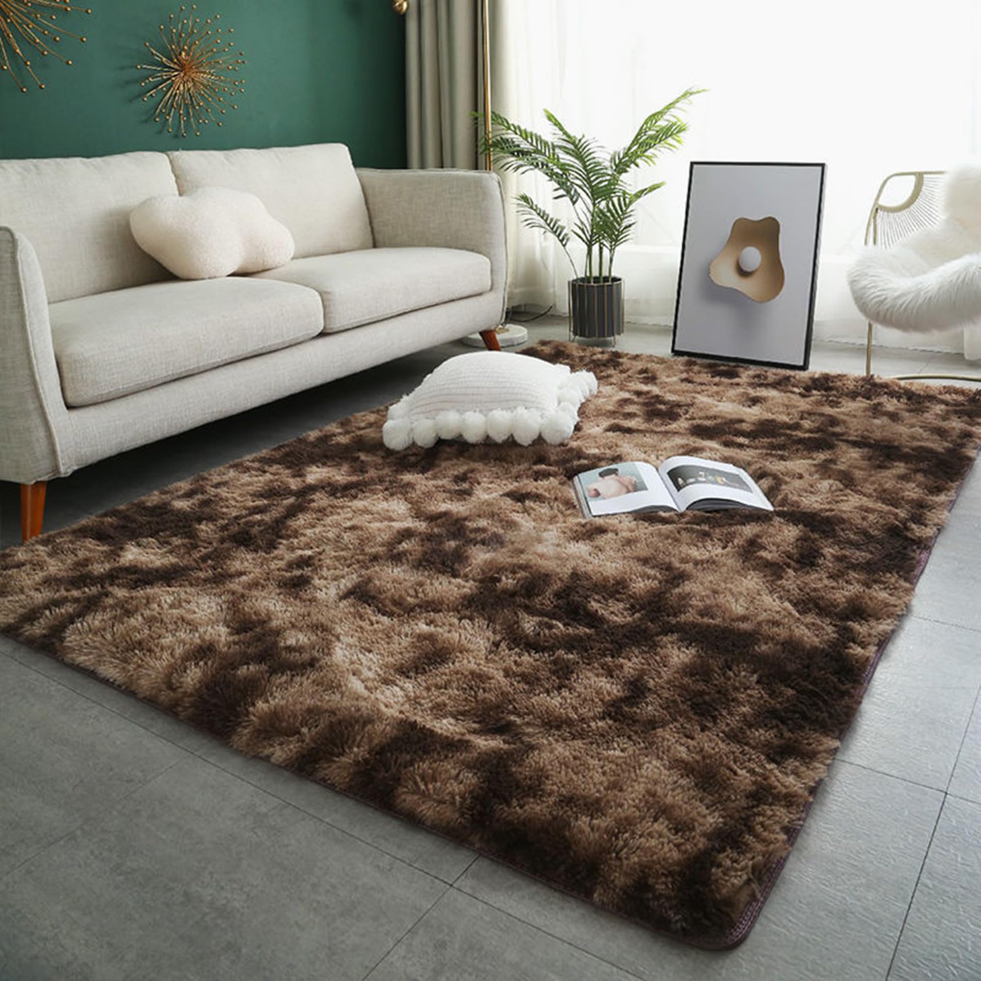 Tapis Chambre, Soft Tapis à Poils Antidérapant Moderne Tapis de Décoration, Shaggy Tapis pour Salon, Tapis de Plancher Tapis de Décoration pour Salon Couloir Salle À Manger (Café,140*200cm)