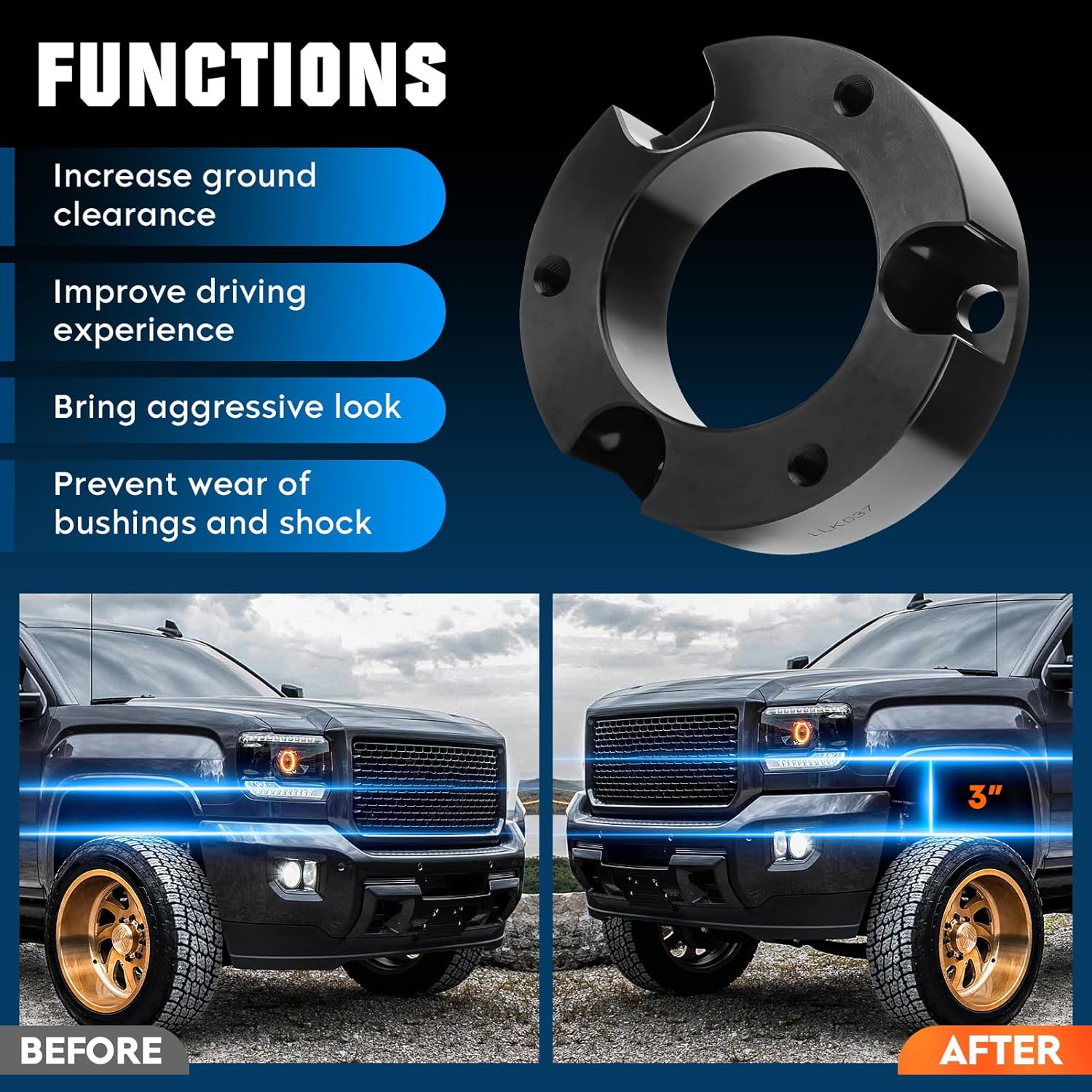 3'' Front Leveling Lift Kit Fit for Toyota Tacoma 2022-2023, for Tacoma 2005-2021(NOT fit for Tacoma 5-lug models), 4Runner 2003-2020, FJ Cruiser 2007-2014, Forged Strut Spacers