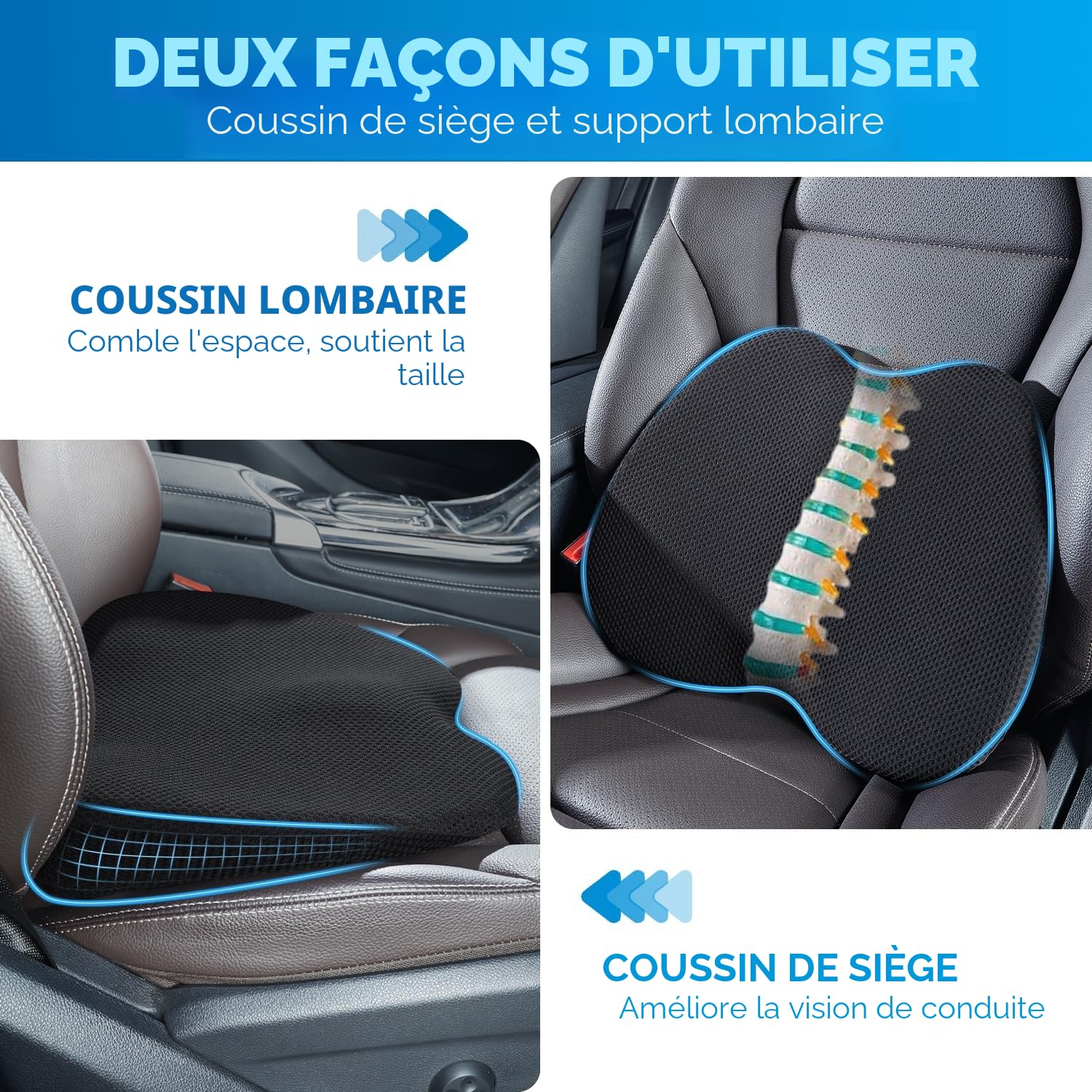 Qutool Coussin compensé en Mousse à mémoire de Forme pour Voiture - Coussin de siège de Voiture - Coussin de siège conducteur - Coussin de siège - Coussin de siège pour Chaise de Bureau
