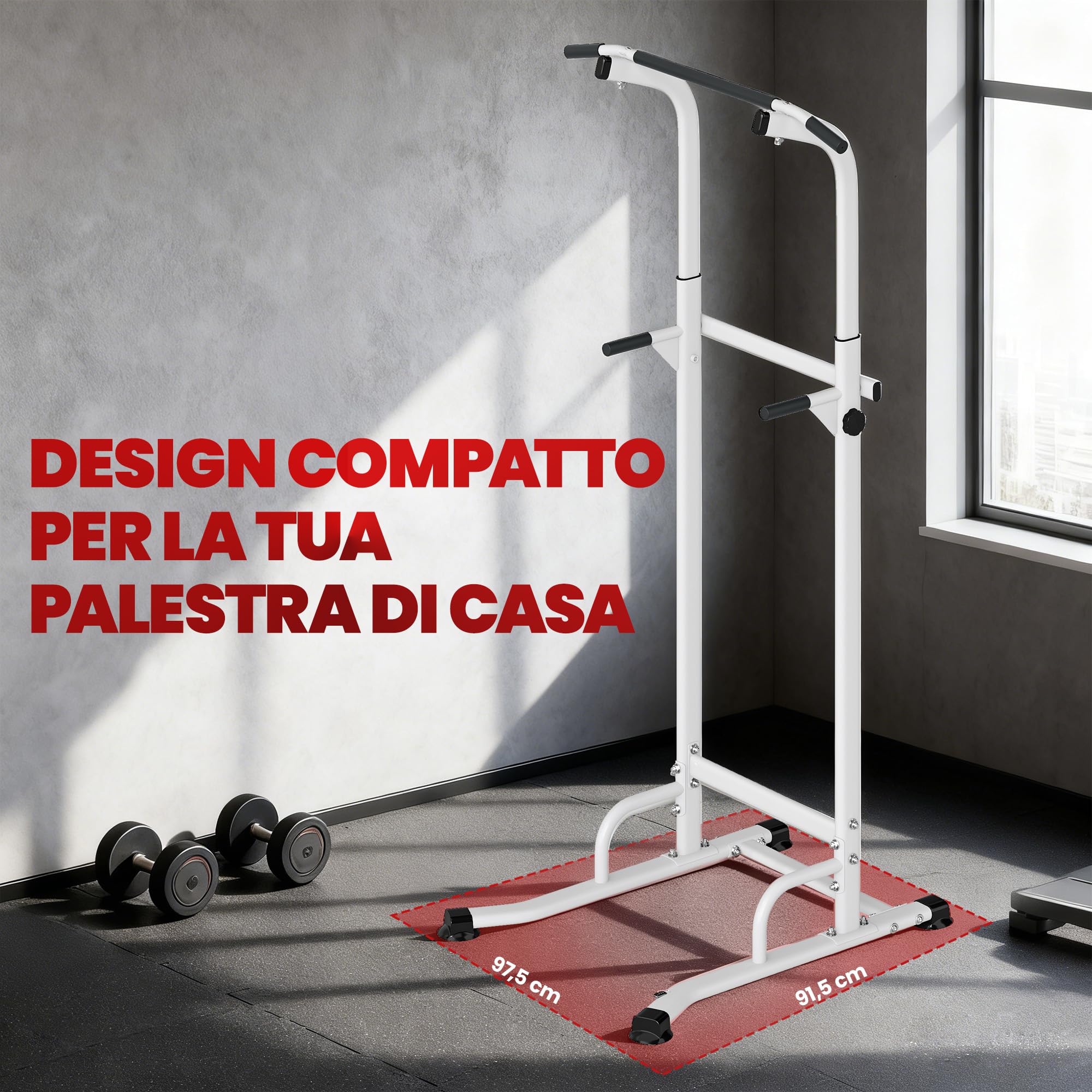 SPORTNOW Power Tower con Barre per Dip e Trazioni, Power Tower Multifunzione con Altezza Regolabile 176.5-227 cm, Struttura in Acciaio per Allenamento a Casa Palestra, Capacità 120 kg