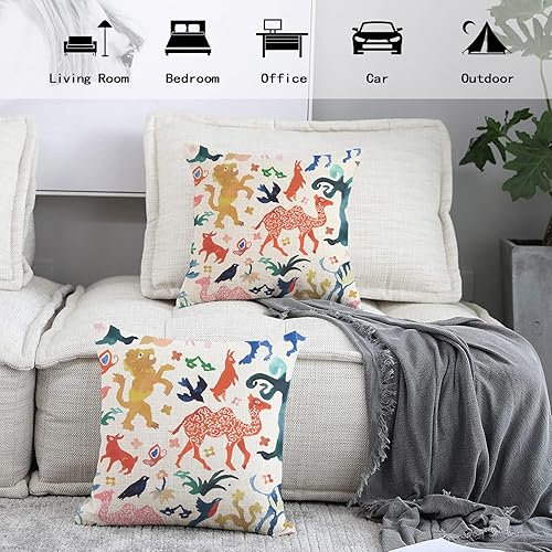 Miniatura 6 de 2PCS Pillow Case for Home Decorative Cushion Cover Men Women Boy Girl Room Cushion Cover for Home Traditional Chinese pattern Beasts-Multi On Ivory