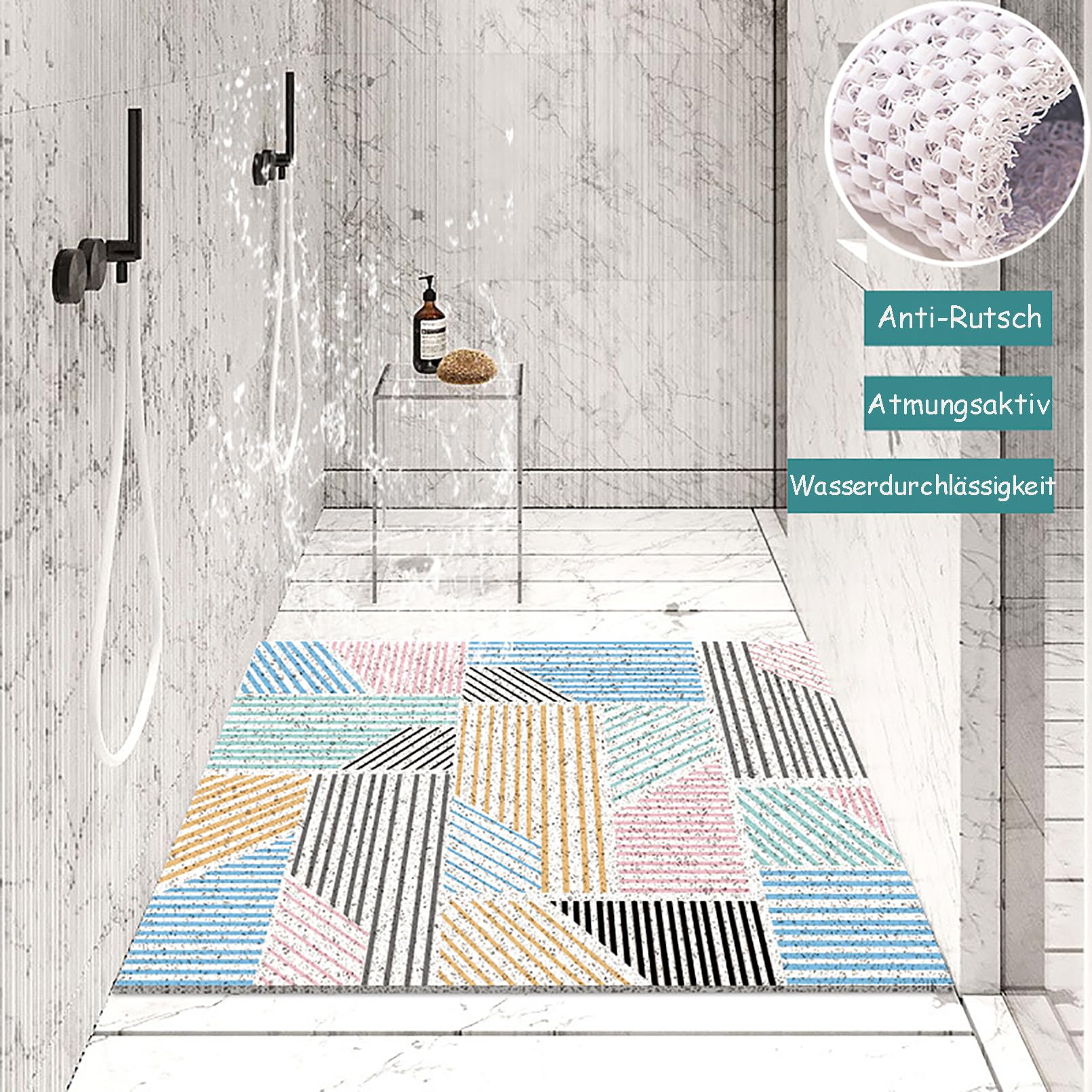 Tappetino da doccia antiscivolo 40 x 60 cm tappetino da bagno antiscivolo morbido e confortevole elegante e lucido con ganci elevata permeabilità all'acqua