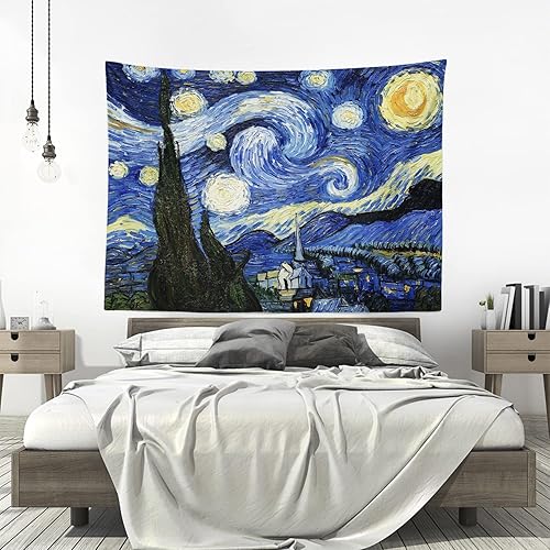 Miniatura 5 de Chitteri Vincent van Gogh - Tapiz colgante de noche estrellada, 60 x 45 pulgadas, arte de pared de poliéster para decoración del hogar