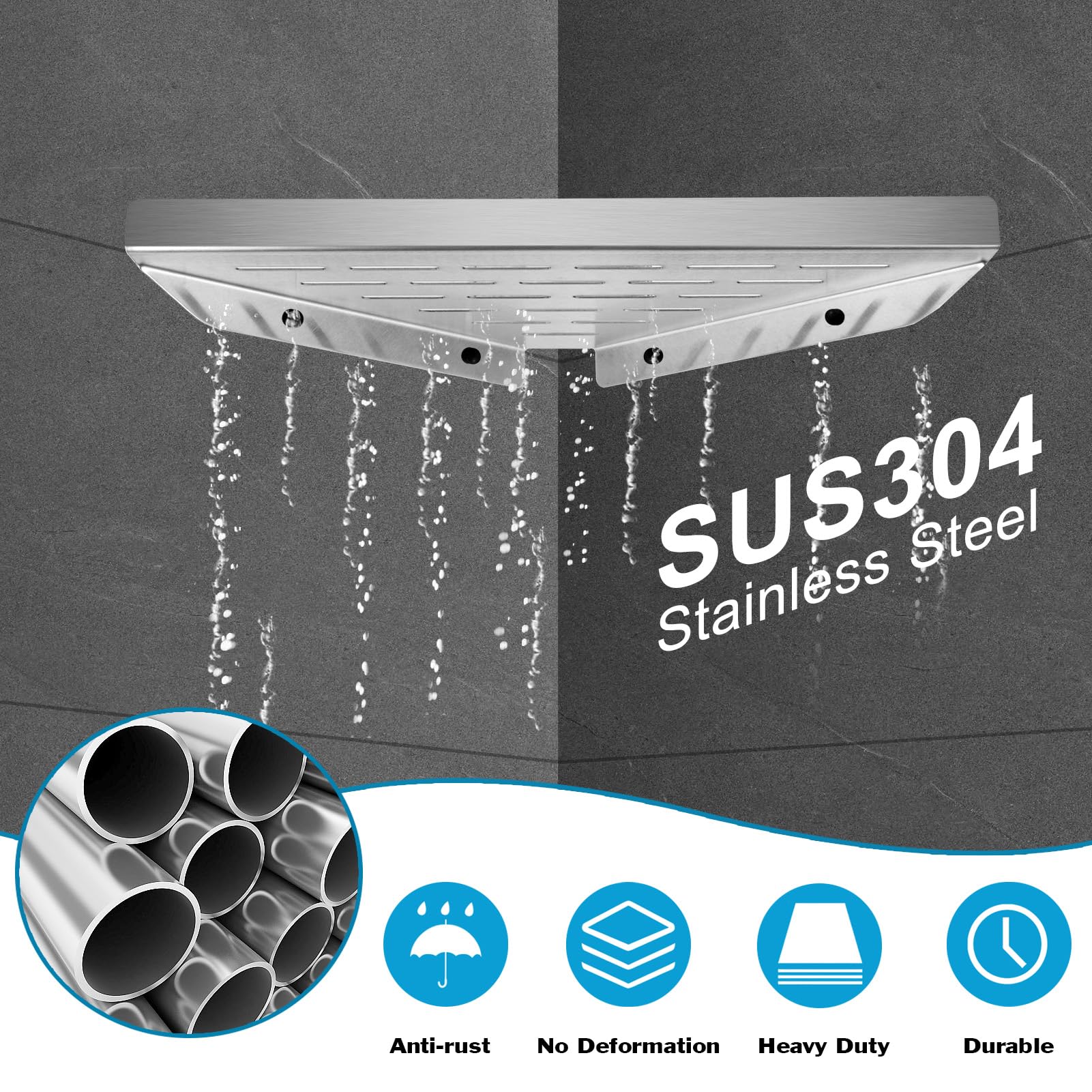 2 Stück Duschablage Eckablage Dusche ohne Bohren Edelstahl Silber