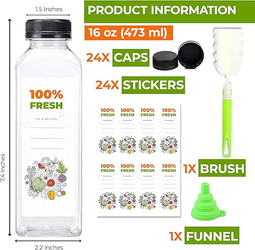 Miniatura 3 de The Buyer Choice - 24 botellas de plástico de 16 onzas con tapas, botellas vacías de jugo con tapas a prueba de manipulaciones, a prueba de fugas,