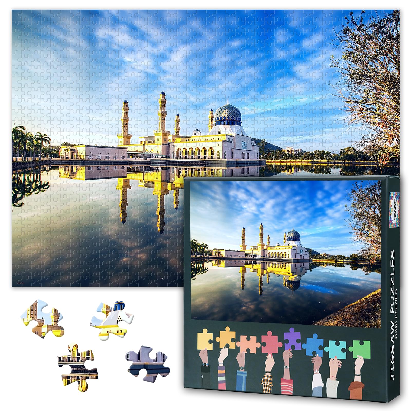 Jigsaw Puzzle 1000 Pieces for Adults Mosque Sunrise at Tawau Airport Sabah Malaysia Islamic Art Landscape Wall Art Modern Home Decor Living Room Office 27.5x19.7 Inch