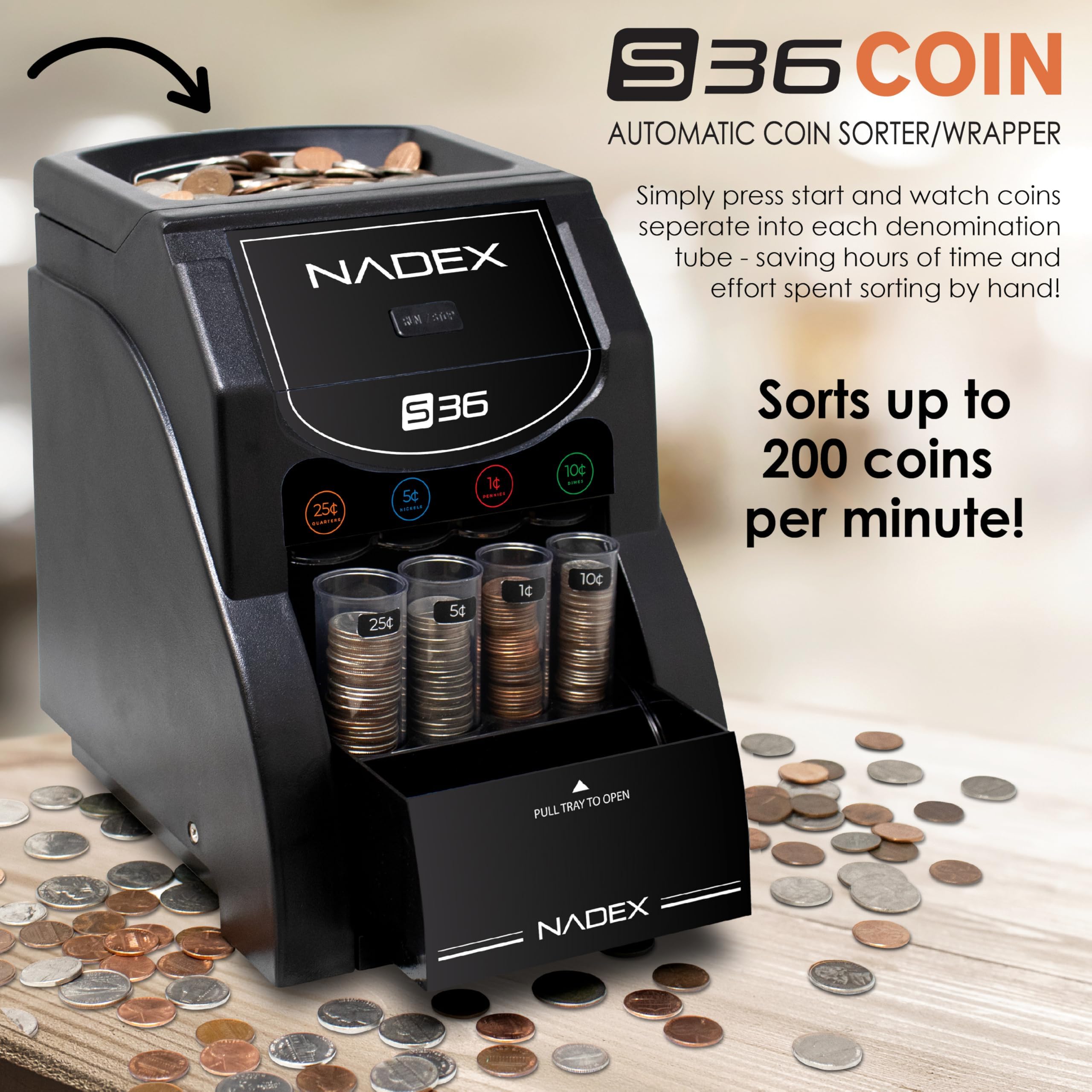 Nadex Clasificador y envoltorio automático de monedas 36SN