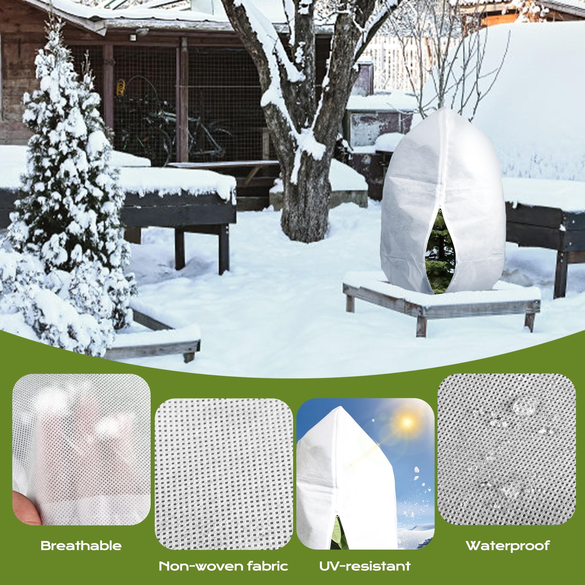 4 Coperture Invernali Per Piante Antigelo 80x120 Cm | In Tessuto Non Tessuto Con Cerniera E Coulisse, Protezione Da Freddo E Animali, Verde