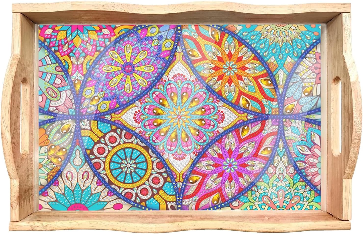 EWJRNSF Wooden Serving Trays with Handles Diamond Painting Kits for Adults, Diamond Arts Kits Trays Decor, Home Decor 7.8x11.8 Inches BA Mandala