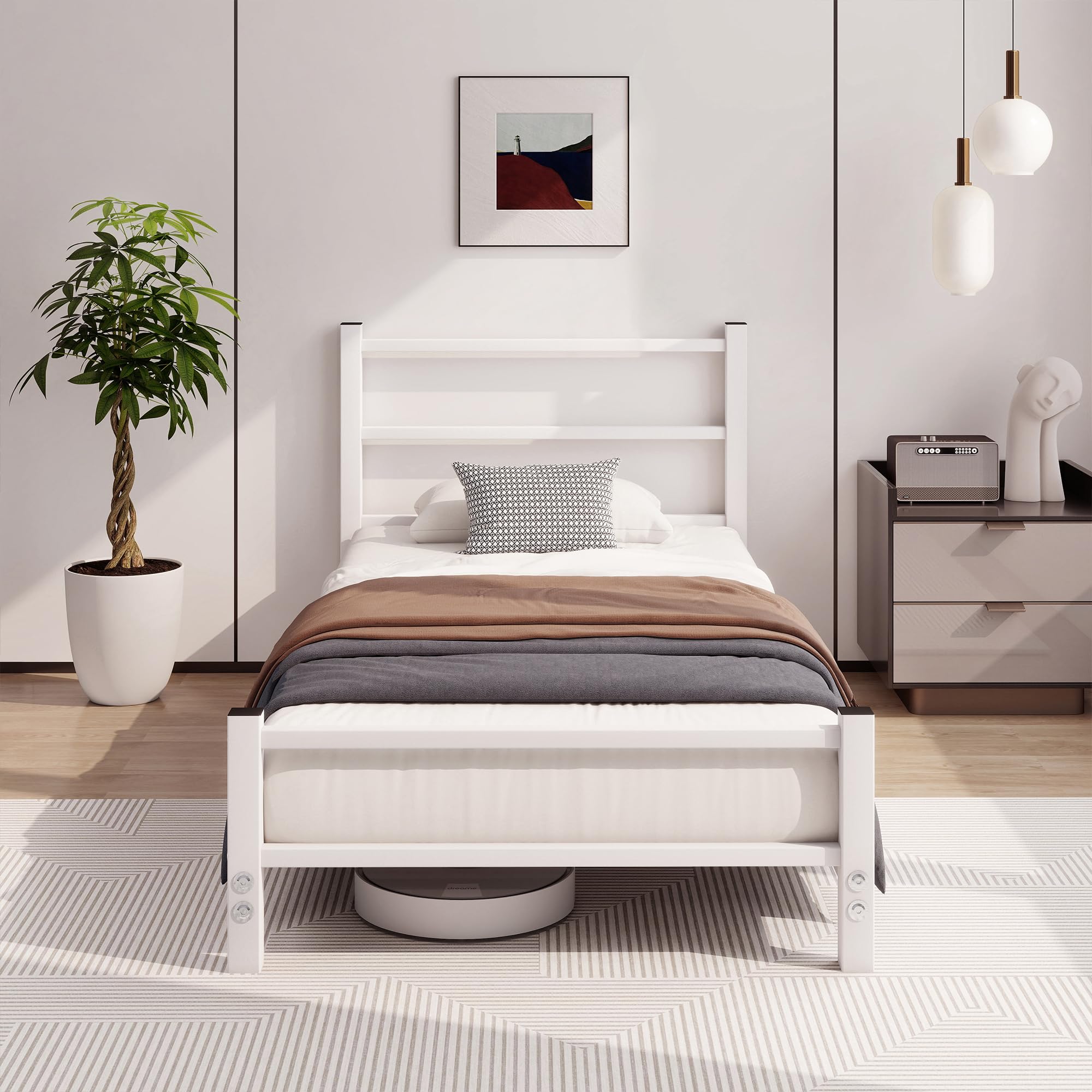 HOMERECOMMEND Single Bed Frame With Headboard,White Bed Frame 90x190 cm