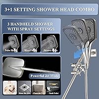 Vista 5 de Cabezal de ducha de lluvia con combo de rociador de mano, cabezales de ducha de lluvia de 12 pulgadas con brazo de extensión ajustable, cabezal