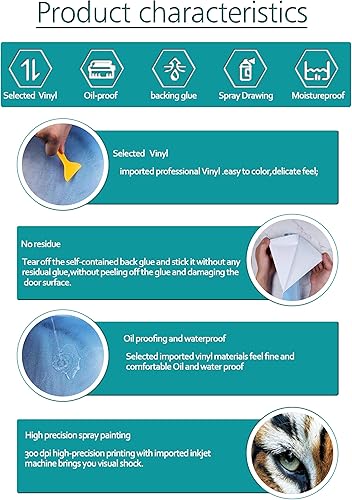 Miniatura 6 de FLFK - Adhesivo para puerta, 3D, para puerta, despegar y pegar, papel tapiz autoadhesivo extraíble para puerta de tigre para decoración del hogar,