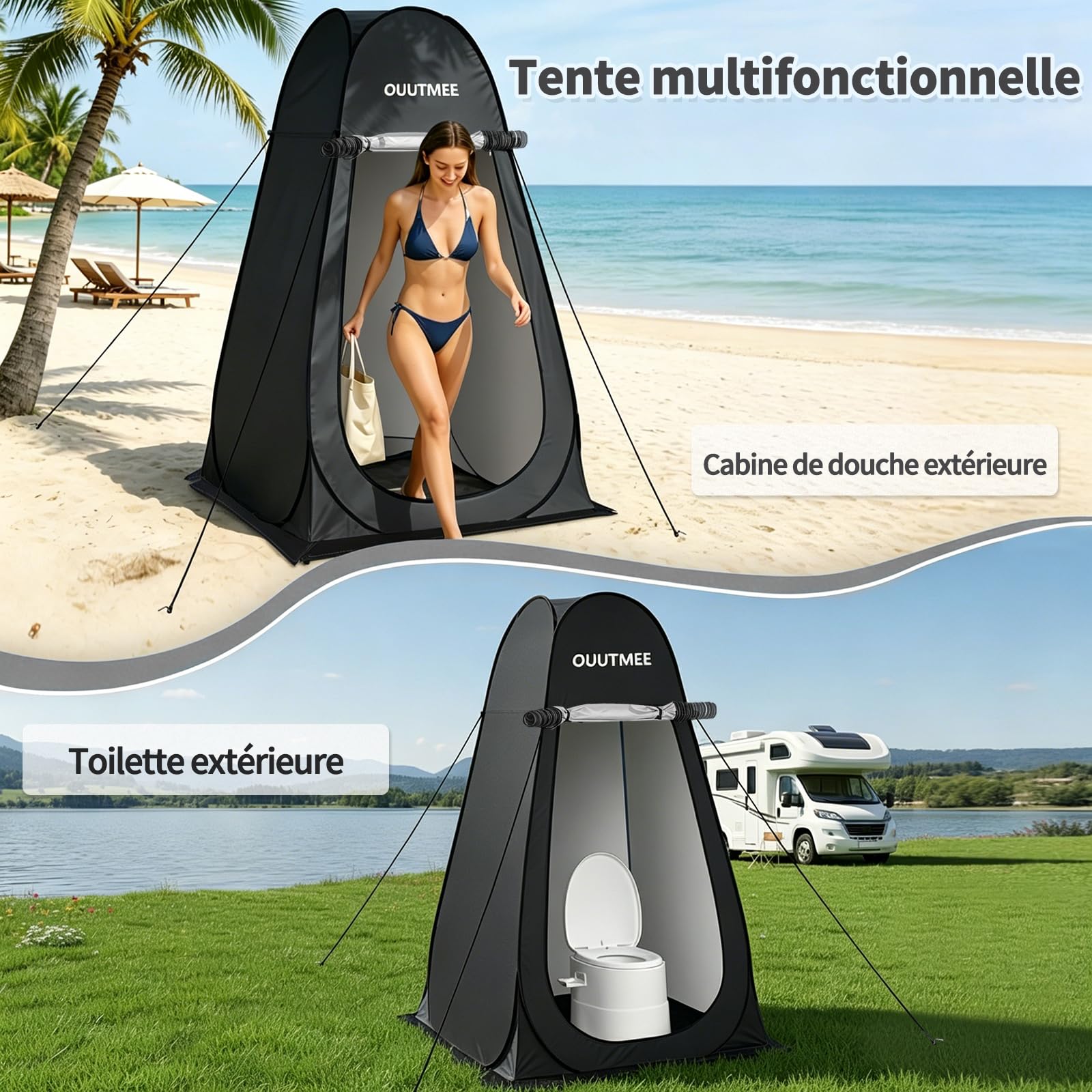 Tente de Douche Pop Up, Tentes de Camping Portable, Cabine de Douche Camping Anti-UV et Pluie, Tente de Toilette pour Randonnée en Plein Air, Plage, Pique-Nique et Pêche