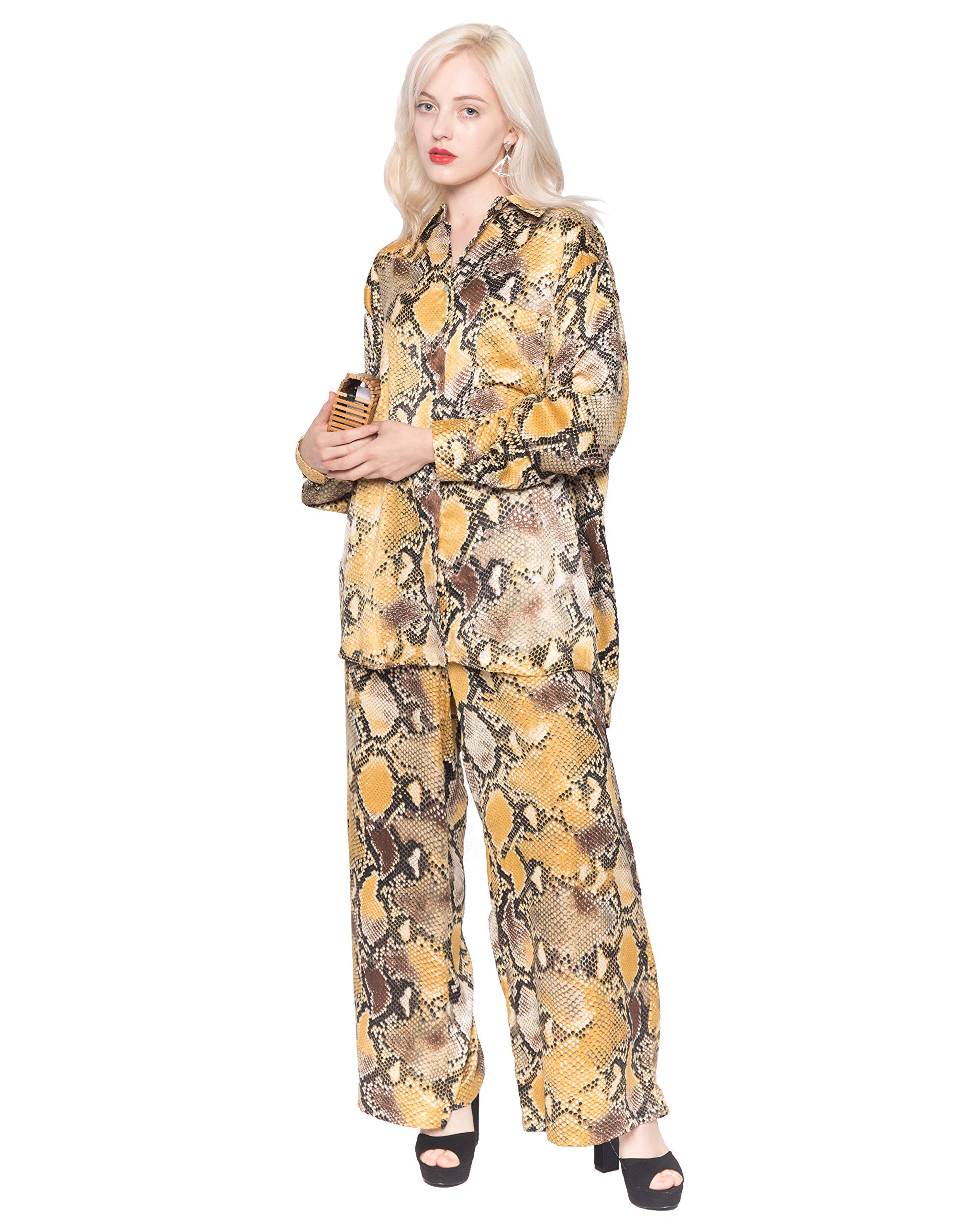 CY Silky Long Sleeve Shirt in Yellow Snakeskin Print