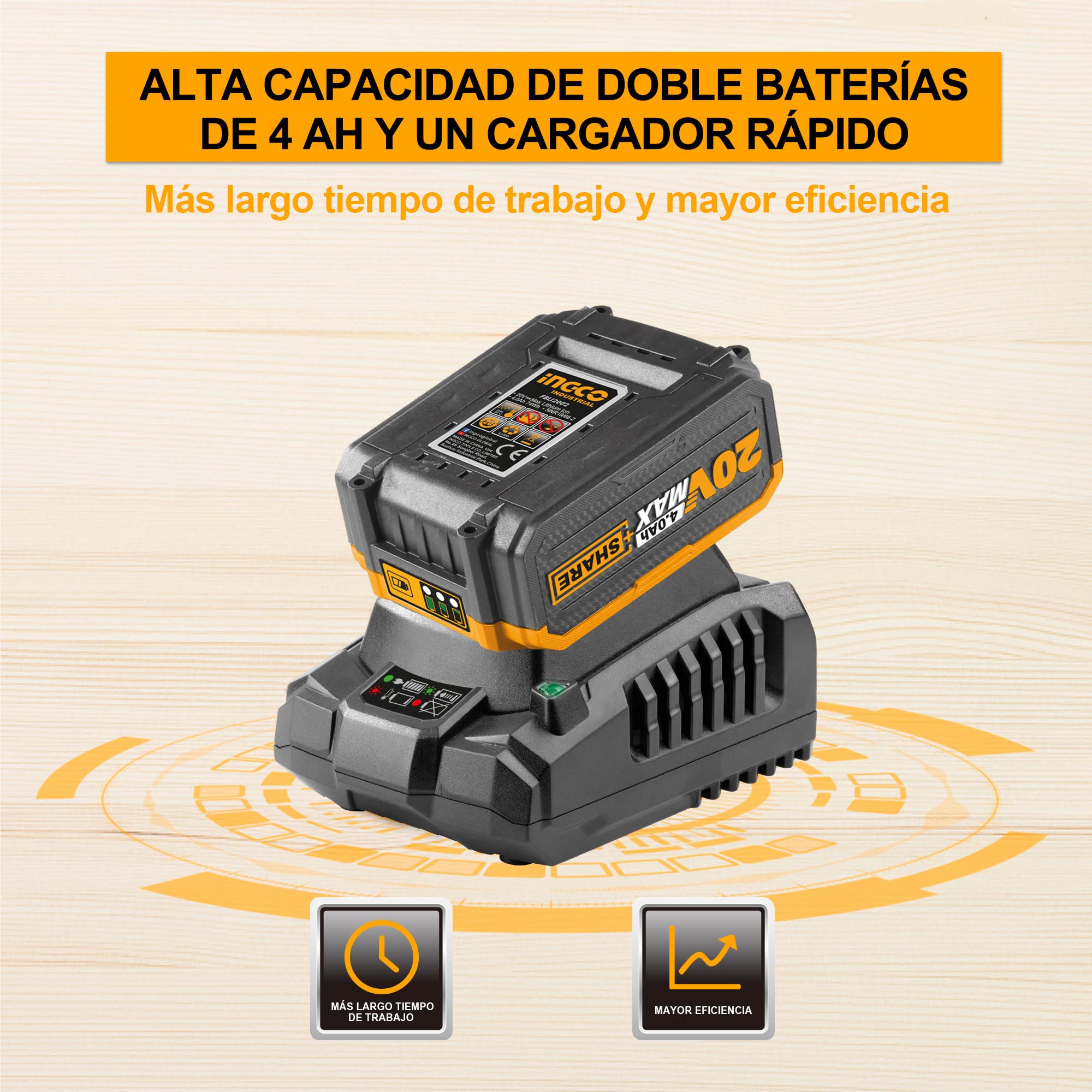 Amoladora de ángulo Inalámbrica INGCO 115mm con 2PCS Batería 20V 4.0Ah Sin Escobillas, 10PCS Discos, M14 Herramienta de Corte, 3000/8500 rpm (4.0 Ah)