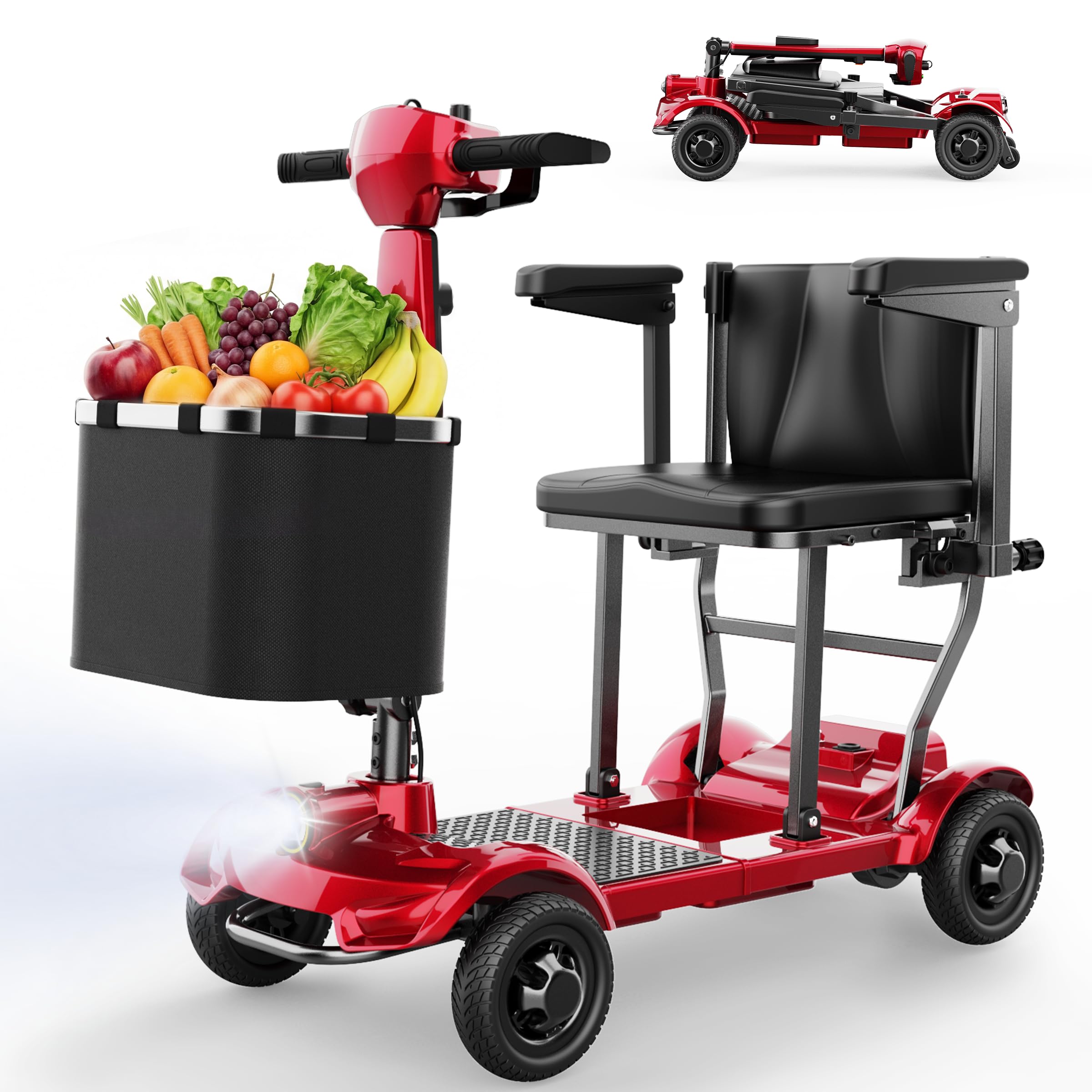 TODIMART X17 Scooter de Mobilité à 4 Roues,Autonomie Longue 30–35 km,20kg Pliable et Légère pour Adultes et Seniors,Écran Numérique LED,Lumières Vives,130kg,Scooter Electrique Leger