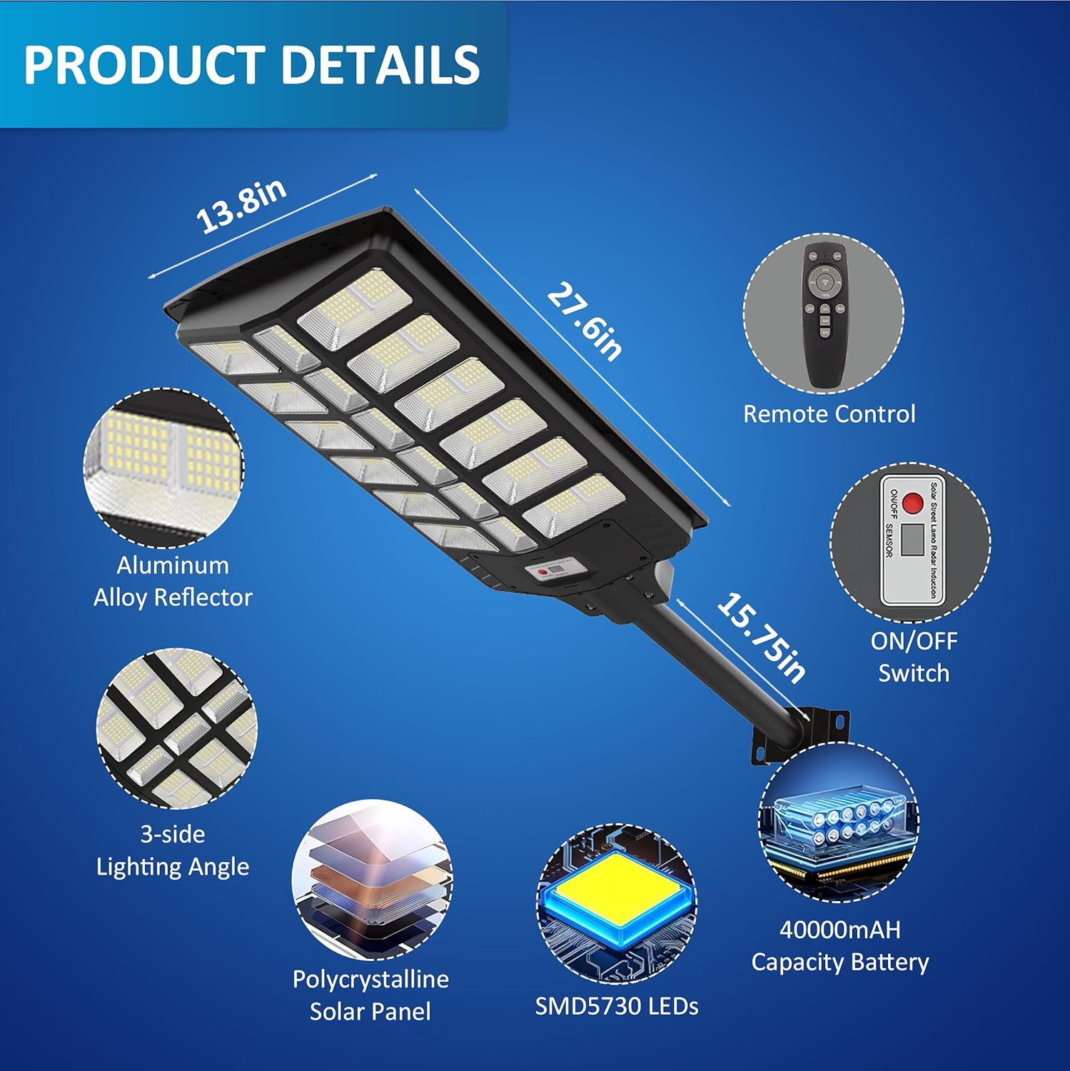 2 Pack 7000W Solar Street Lights Outdoor, 700000LM IP67 Waterproof Solar Lights Outdoor with Remote, Dusk to Dawn Motion Sensor Solar Parking Lot Lights, LED Flood Light for Yard Garden Driveway