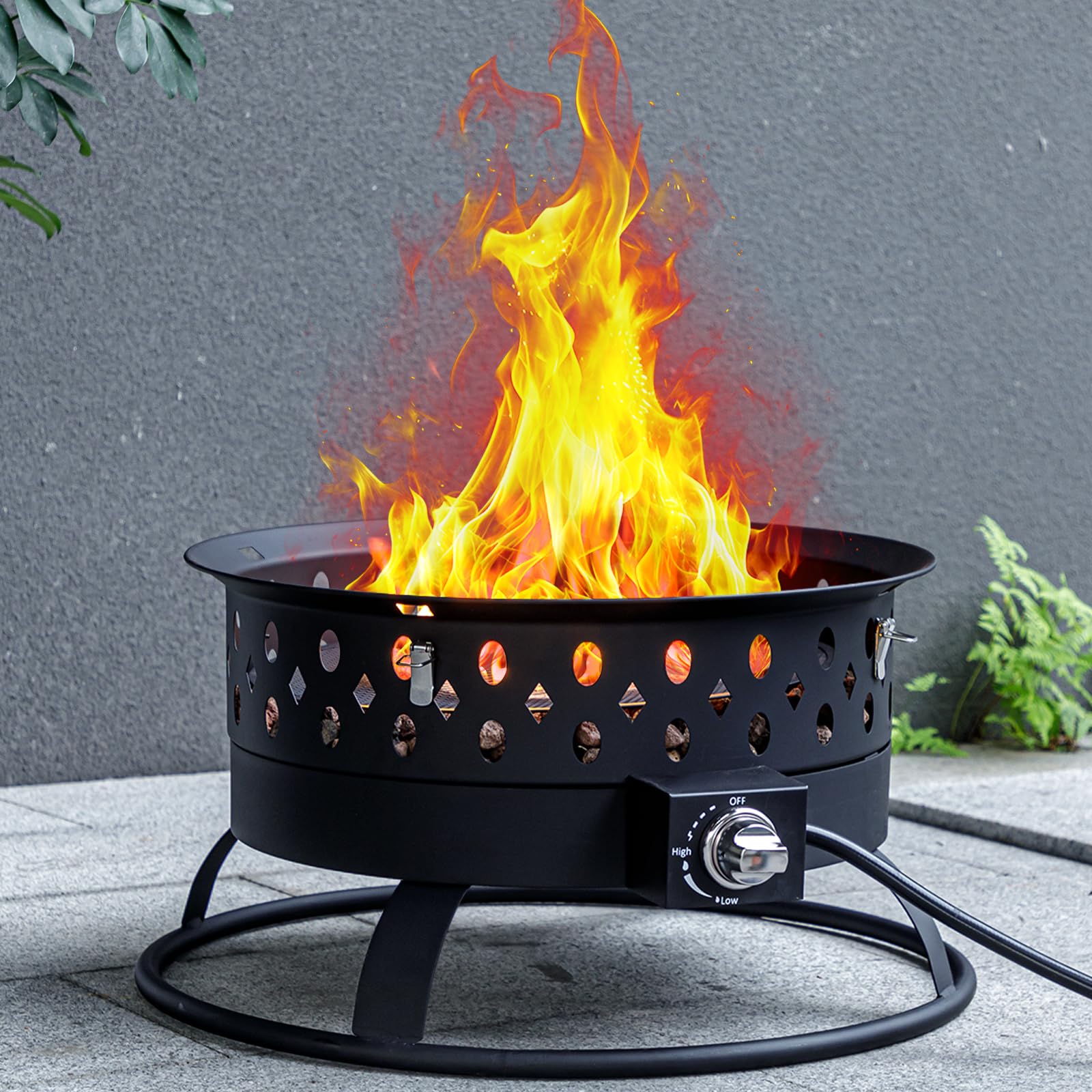 22 Inch Portable Propane Fire Pit Gas Fire Pit for Outside with Lid Handle Smokeless Gas Firepit Bowl