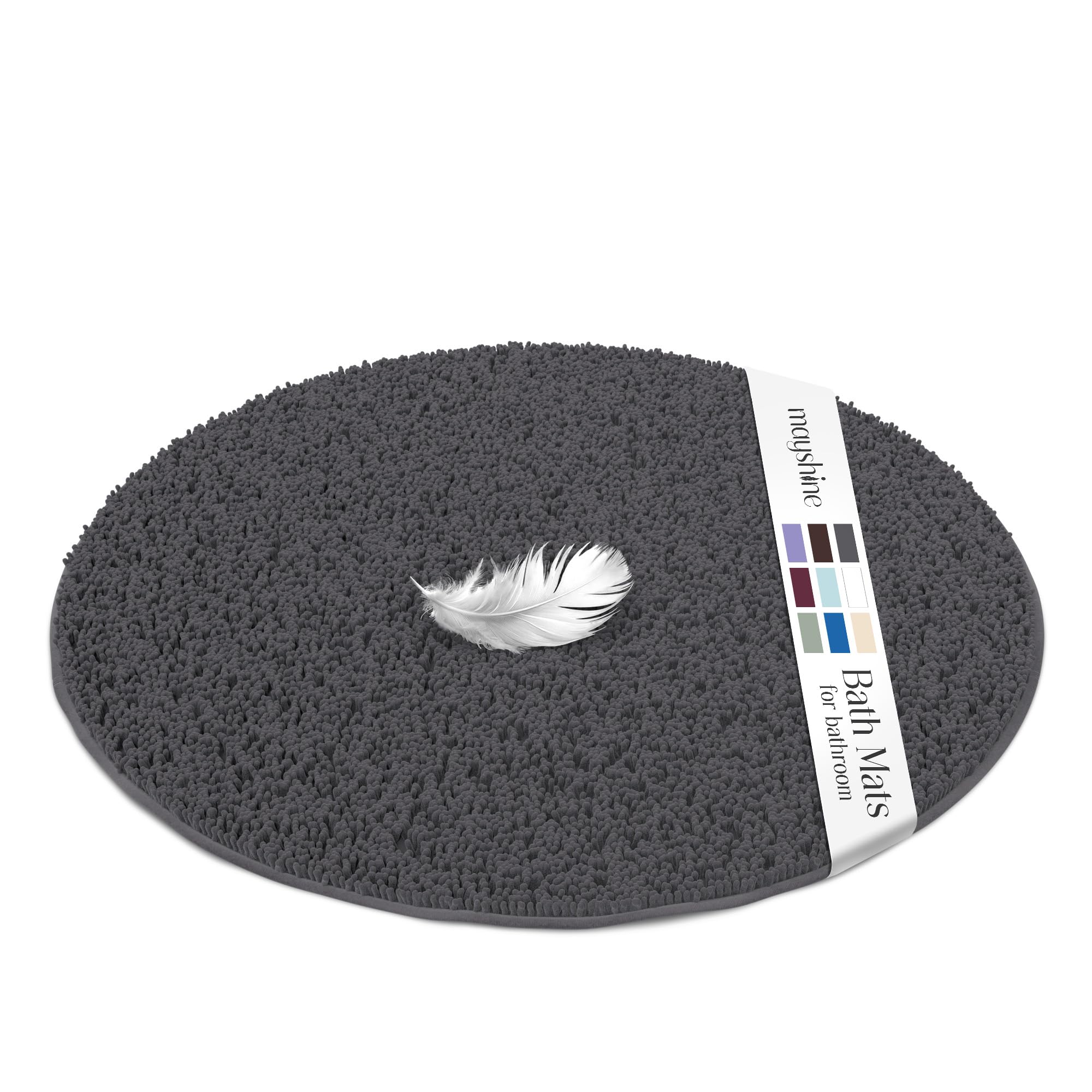 MAYSHINE Round Area Rug Set for Bathroom | Soft Plush Chenille Bath Mat, Water Absorbent Non-Slip Bathroom Rug | Washable Shag Carpet, Bedroom, or Home Décor | 48