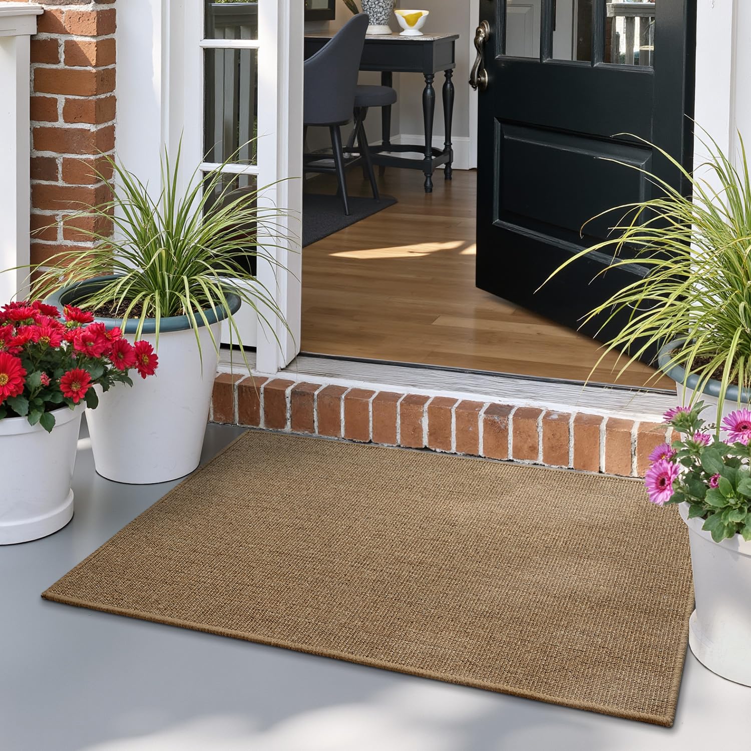 LUMI Sisal Fußmatte Innen 60x90 cm, Handgewebt, rutschfest, Braun | Handgefertigte Natur-Sisalfasern, Verstärkte Kanten, Ausfransschutz,5mm Flachprofil, Punktbeschichtete Rutschfeste Rückseite