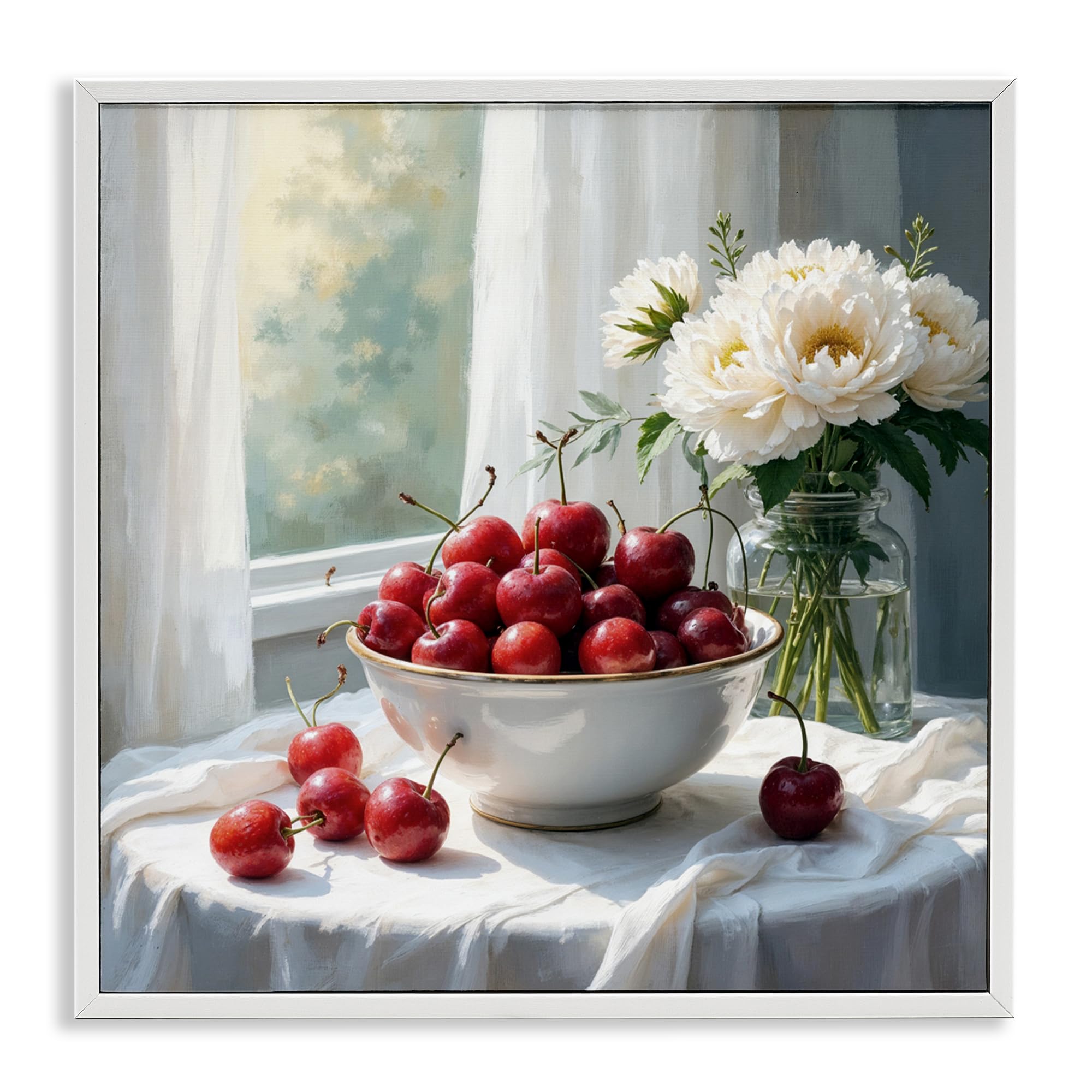 'Cherries & Flowers Still Life'| Framed Giclee Art