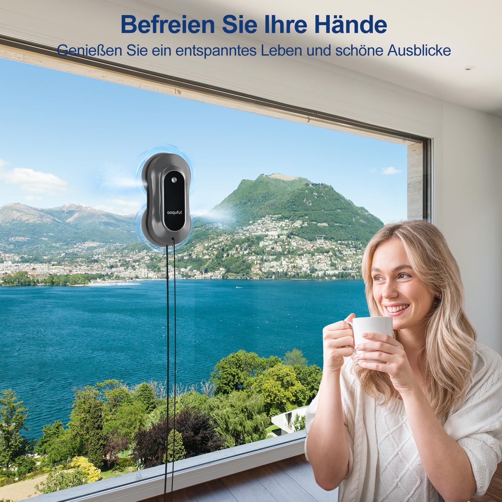 Intelligenter Fensterputzroboter, Elektrischer Fensterputzer mit Dual-Wasserspray, Automatischer Fensterroboter mit Fernbedienung und App, für Innen-und Außenfenster und Glas,Pfadplanung,Dark Grau