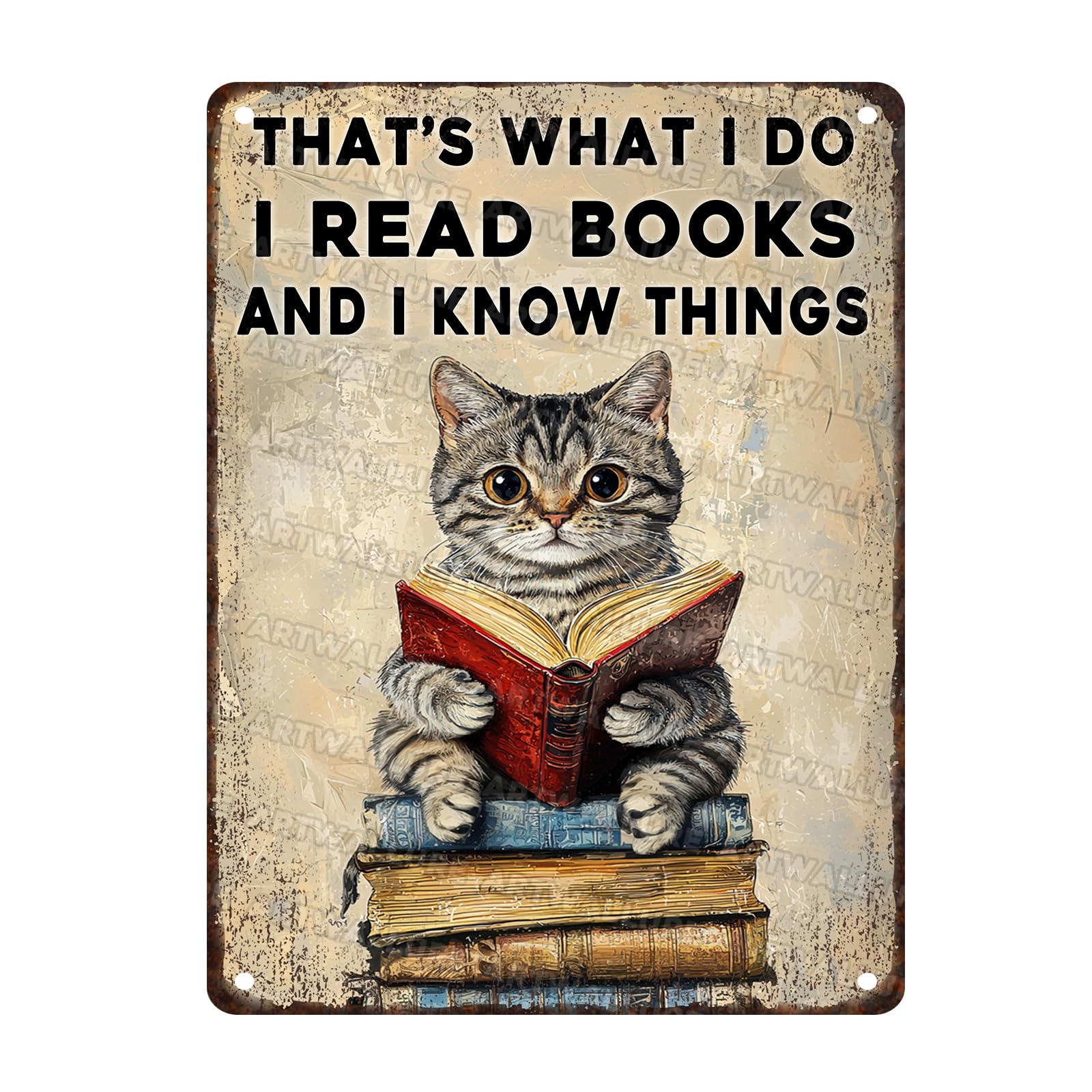 Cat That's What I Do I Read Books Sign Cat With Book Decor for Home Study Wall Art for Bathroom Cave Office Cafe Bar Home Decoration 12x16inch