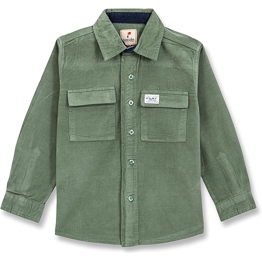 Boys Corduroy Embroidered Shirt - Olive