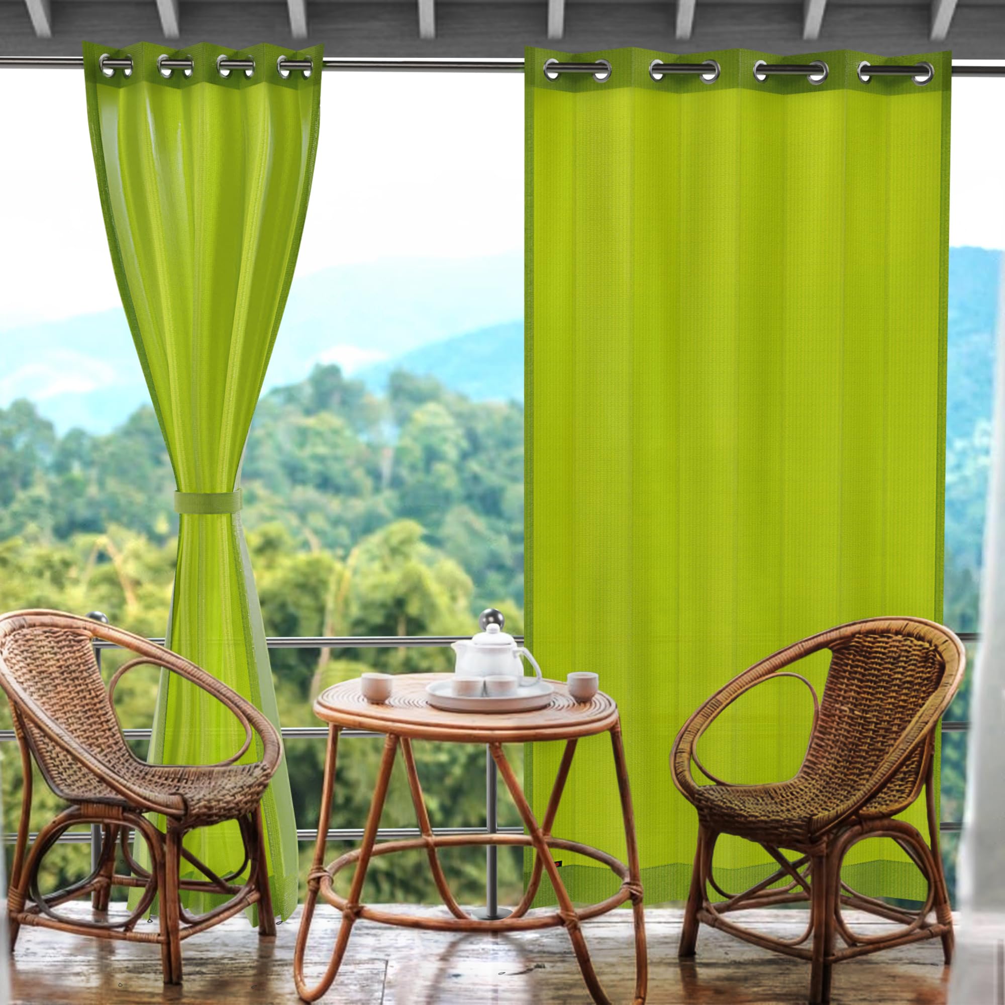 HIPPO 260 GSMWaterproof Plastic Outdoor Balcony Curtain Sun & Rain Protection for Balcony9FT Long Door Curtain (4.50FTX9.00FT, 2IN1 Lime-Grass, 2 PC), Grommet