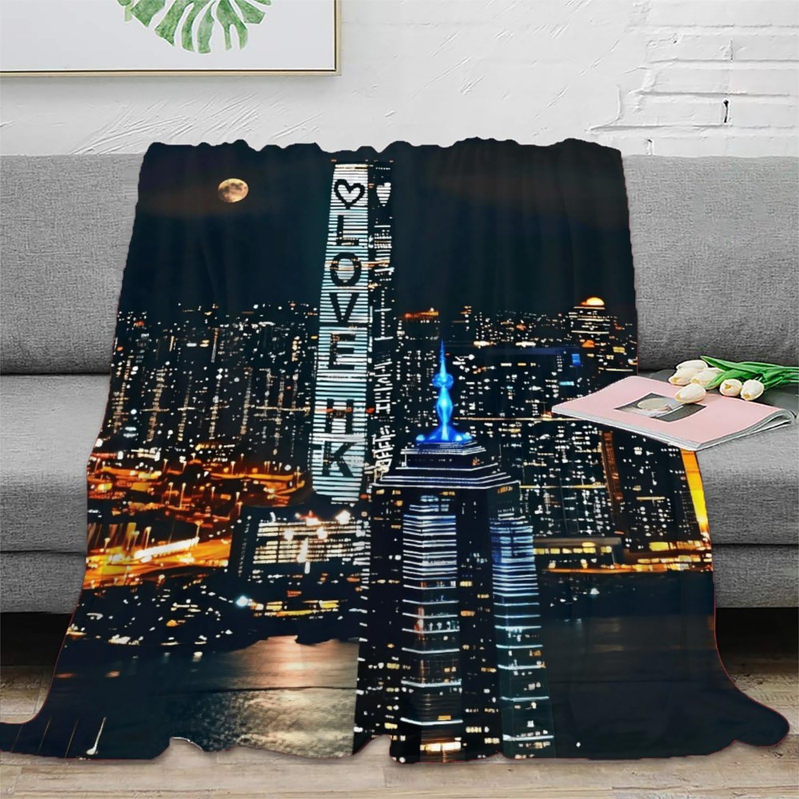 Manta De Franela Paisaje Urbano, Manta para Sofá con Diseño De Hito Urbano Moderno, Suave Y Esponjosa Manta Decorativa para Cama, Sofá, Sala De Estar, 70x80inch(180x200cm)