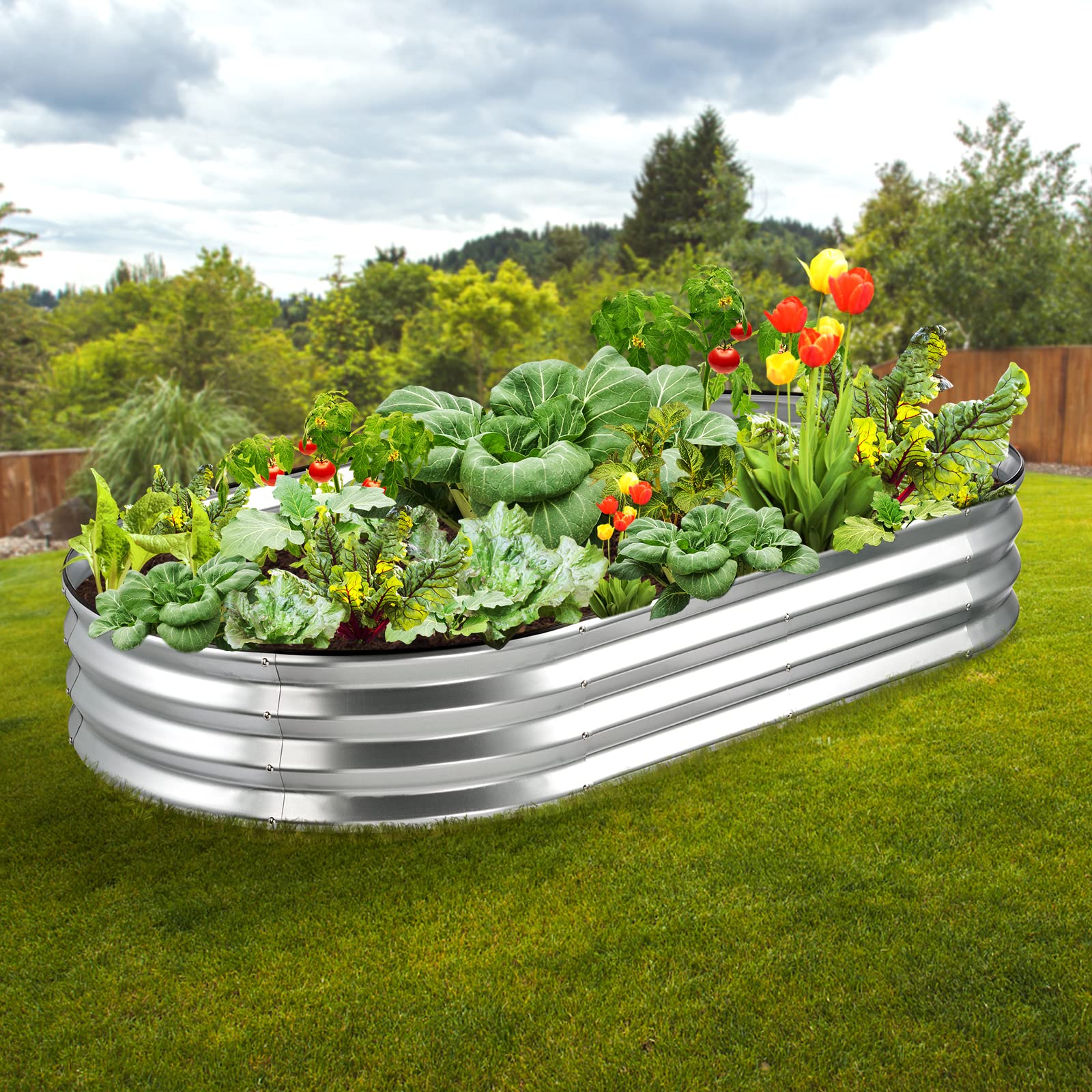VEVOR Cama Elevada de Jardín 182,5 x 92,5 x 28 cm Jardinería Elevada de Metal Galvanizado para Cultivo de Flores Plantas Hierbas Huerto Urbano para Jardín Terraza Patio Balcón Plata con Accesorios