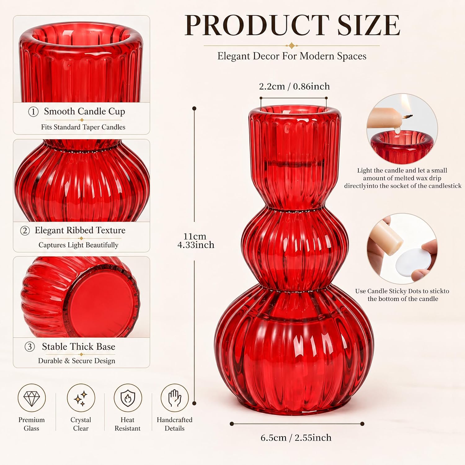 Glass Taper Ribbed Candle Holders Set of 4 image 2