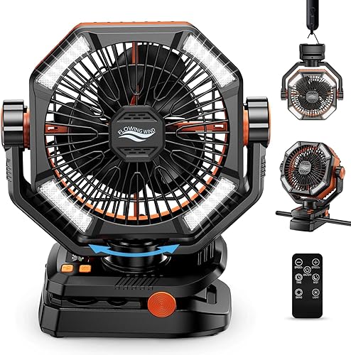 Miniatura 1 de coldSky Ventilador de campamento con motor doble, clip de 20000 mAh con pantalla digital, 9 pulgadas, portátil, funciona con batería con linterna