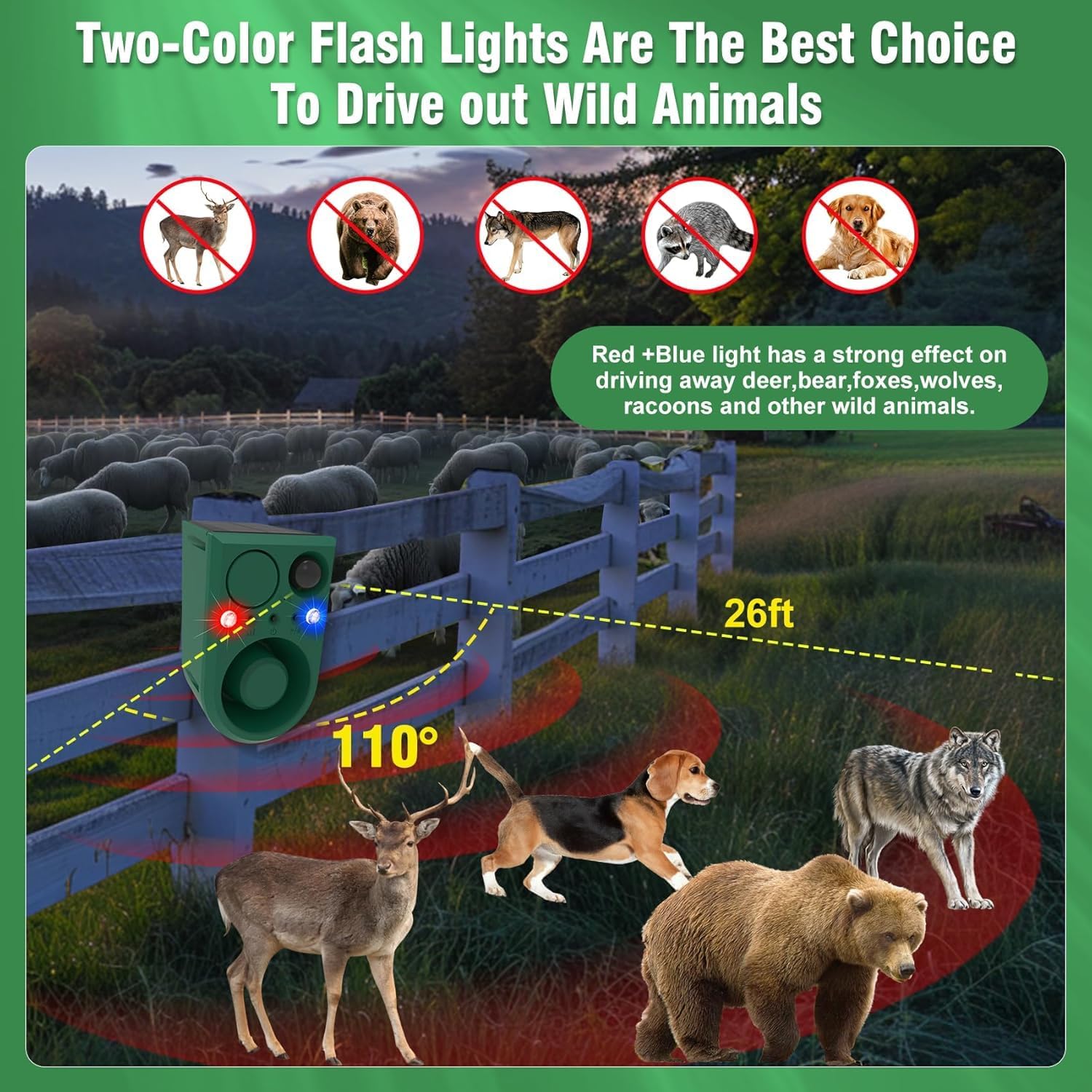 ChunHee Solar Outdoor Motion Sensor Alarm with Dog Barking Alarm Sound, Support Recording and Adjustable Volume, 129db Loud Noise Maker 4 Work Modes Strobe Light for Home, Villa, Farm, Barn (4pack)