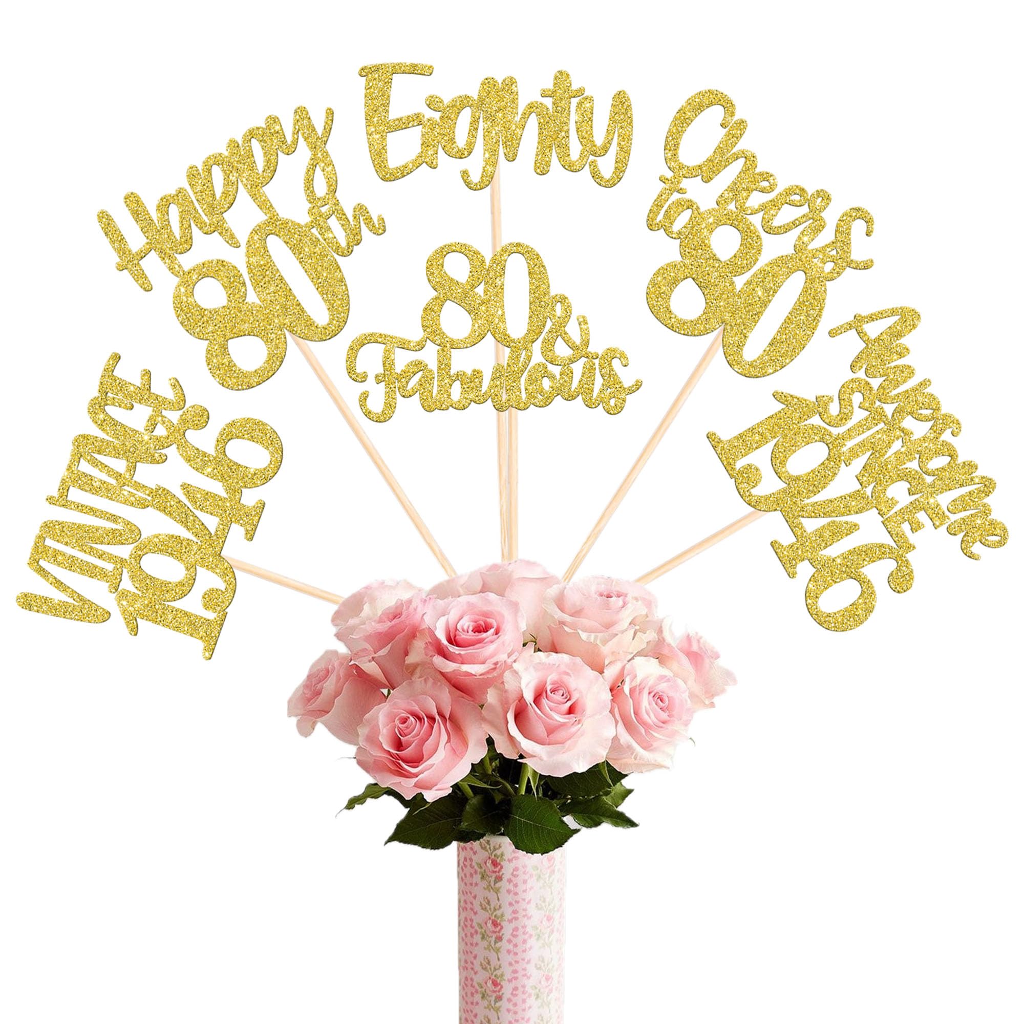 Pack of 12 80th Birthday Cake Decoration Cheers 80 Years Vintage 1946 Cake Topper Centrepiece Sticks Cake Decoration for Birthday for Happy 80th Birthday Theme Party Cake Decoration Gold