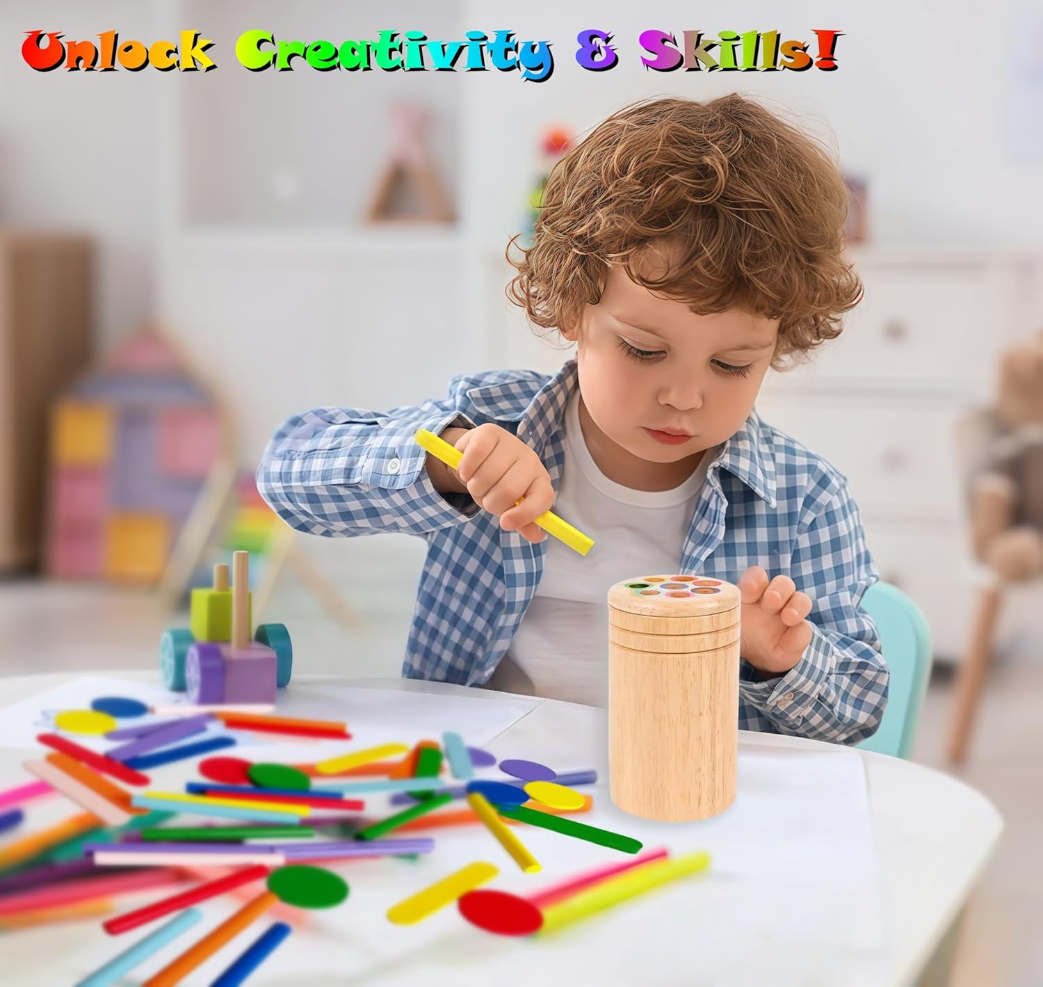 Wooden Montessori Toys for 3 Year Old Boys Girls，Learning Color Sorting Toys for Toddlers，3 in 1 Toddler Pre-School Toys (3 Types-Lids)