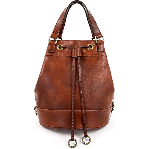 Time Resistance Leather Bucket Bag Full Grain Real Leather Tote Bag for Women