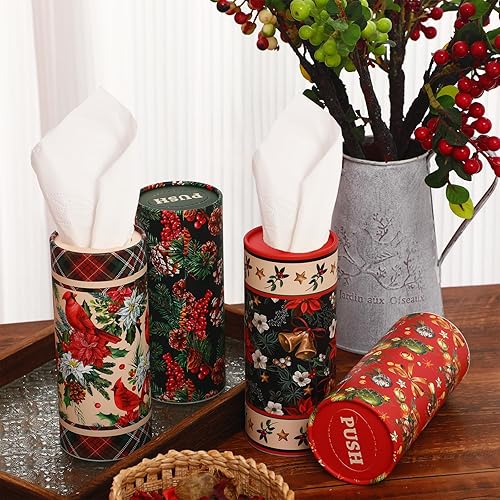 Miniatura 5 de Paquete de 8 soportes para pañuelos de automóvil con pañuelos faciales a granel de cardenales, cajas redondas de pañuelos para automóvil, tubo de