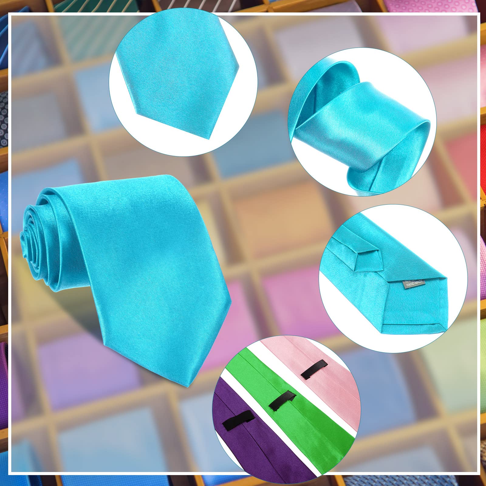 Juego de 24 corbatas de color sólido para hombres, corbatas de satén de color puro, corbata formal para hombres, negocios, boda, ocasión formal, Colores mixtos 3