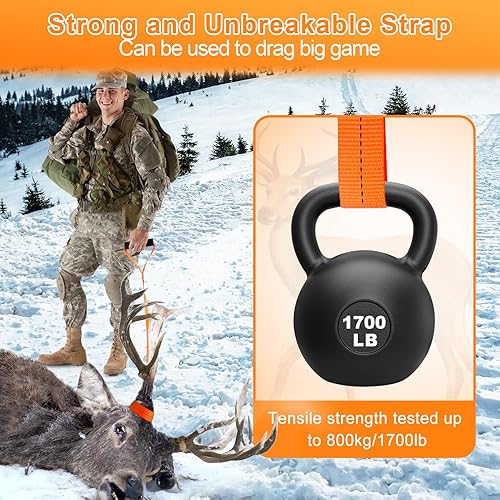 Miniatura 2 de PAMASE 2 cuerdas de arrastre de ciervo  1700 libras de carga accesorios para equipo de caza, correa de arrastre de ciervo para hombres y mujeres,
