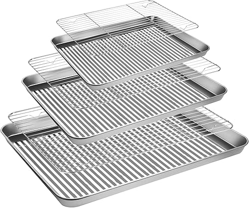 Juego de 6 bandejas para hornear de acero inoxidable con estante de refrigeración juego de 6 3 hojas 3 estantes resistente no tóxica y fácil de